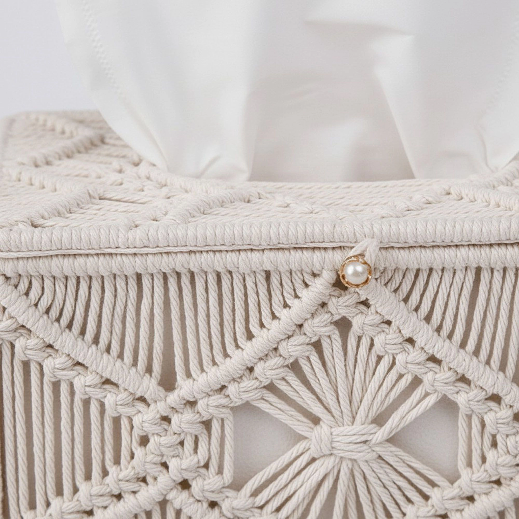 Alilang Unisex Handwoven Macrame Tissue Box Cover with Textured Geometric Design