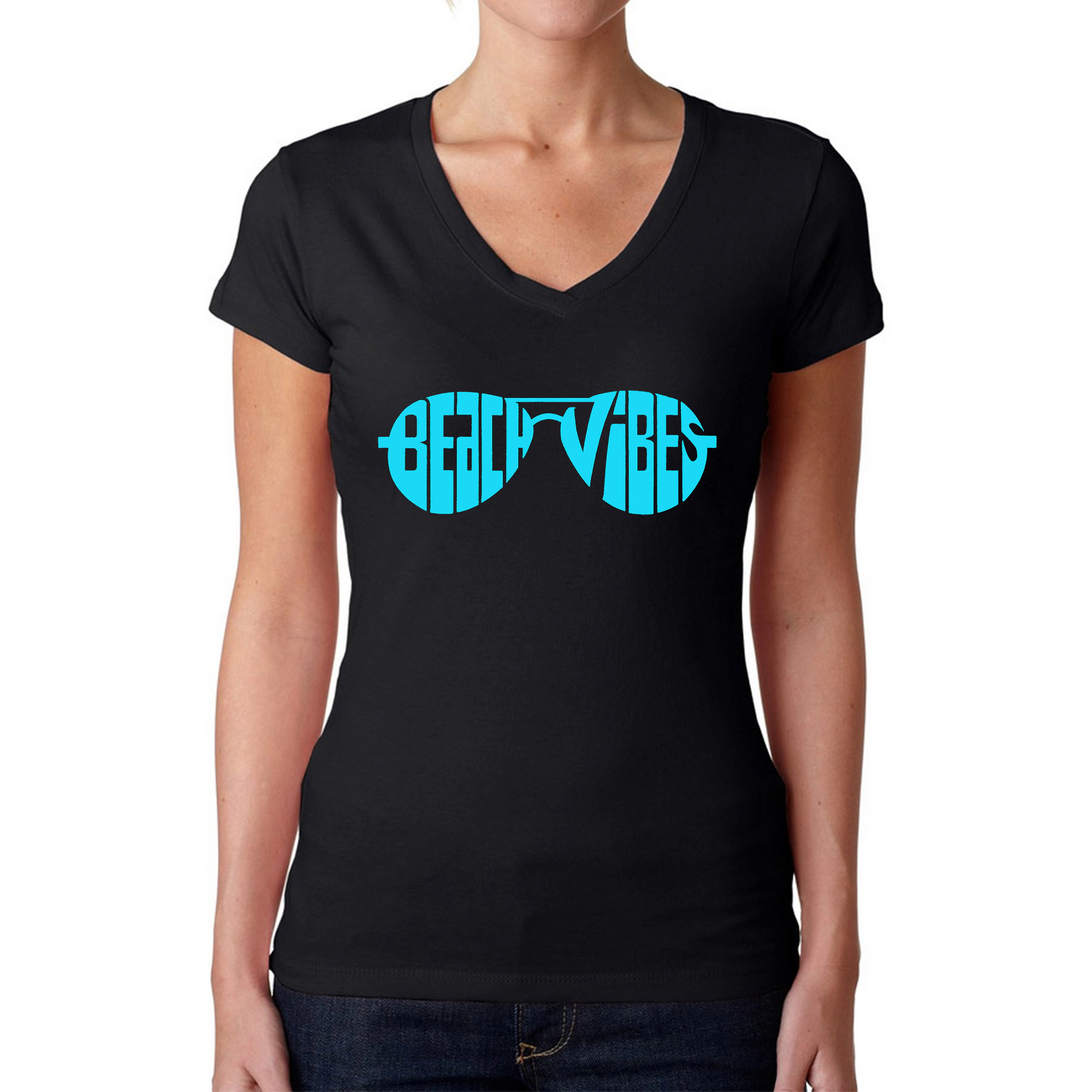 LA Pop Art Womens Word V-Neck T-Shirt - Beach Vibes