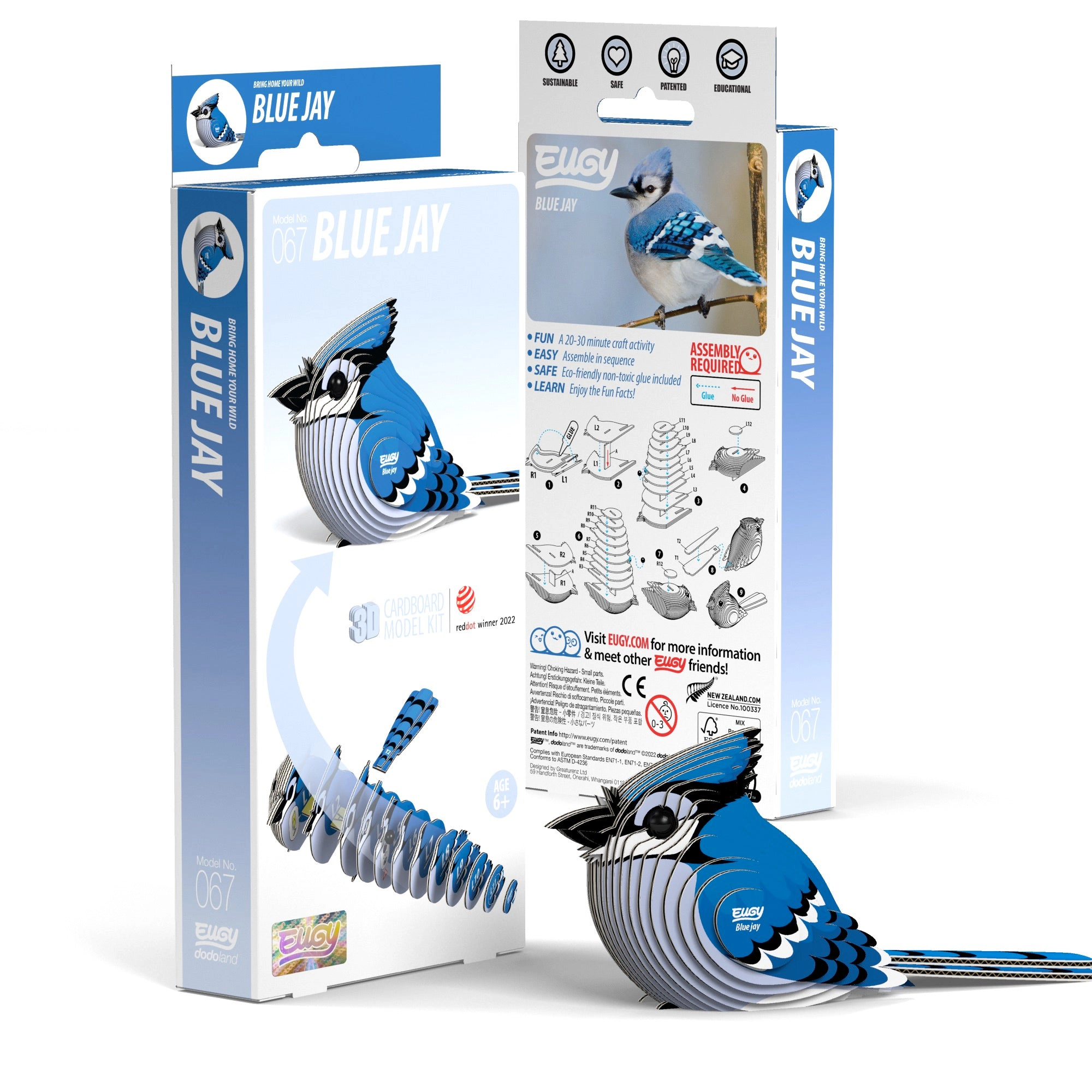 EUGY Blue Jay 3D Puzzle - contains 26 puzzle pieces