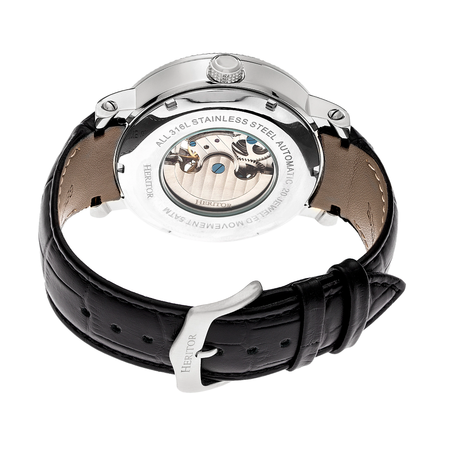 Heritor Automatic Aries Skeleton Leather-Band Watch