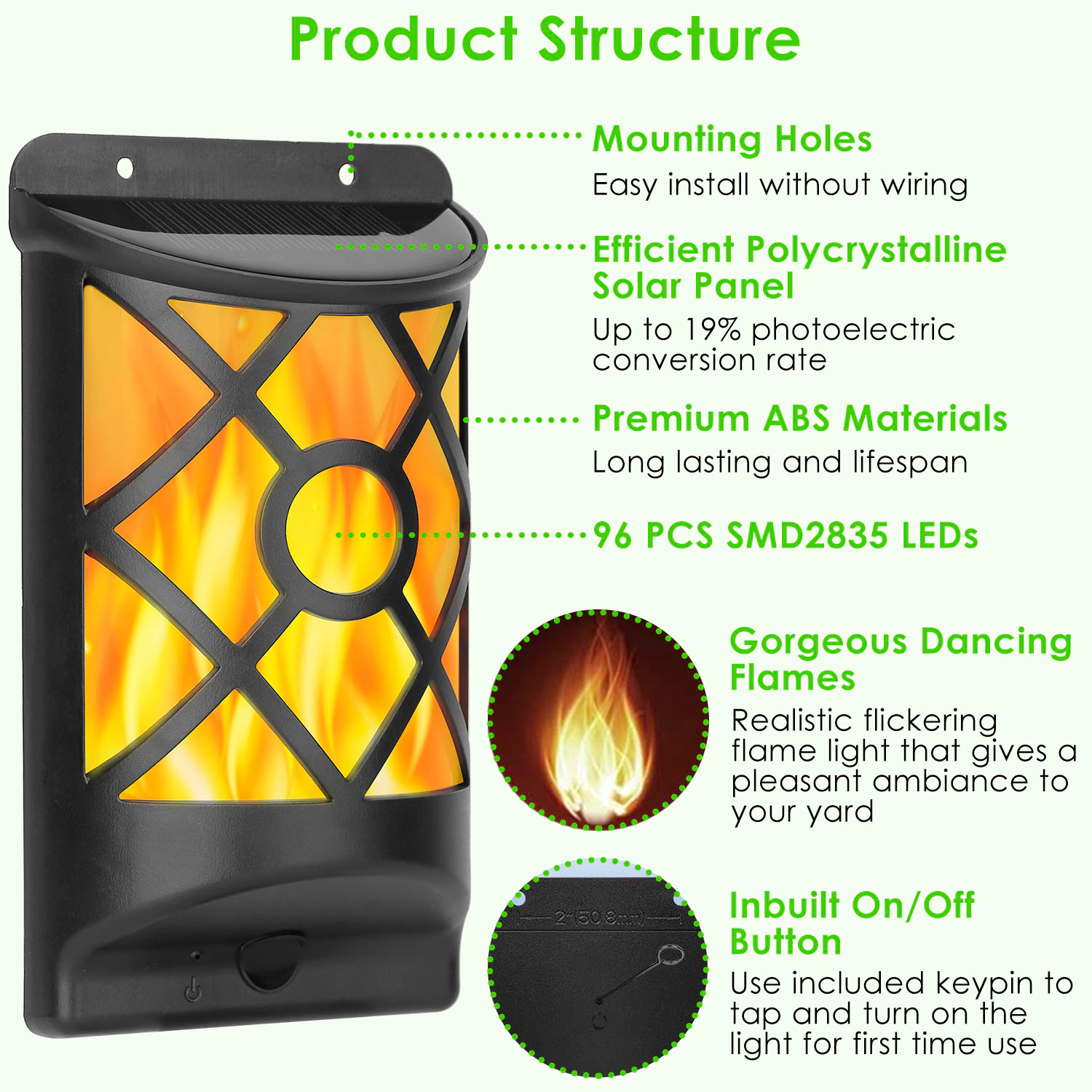 GBruno 96-LED Solar Flame Wall Light