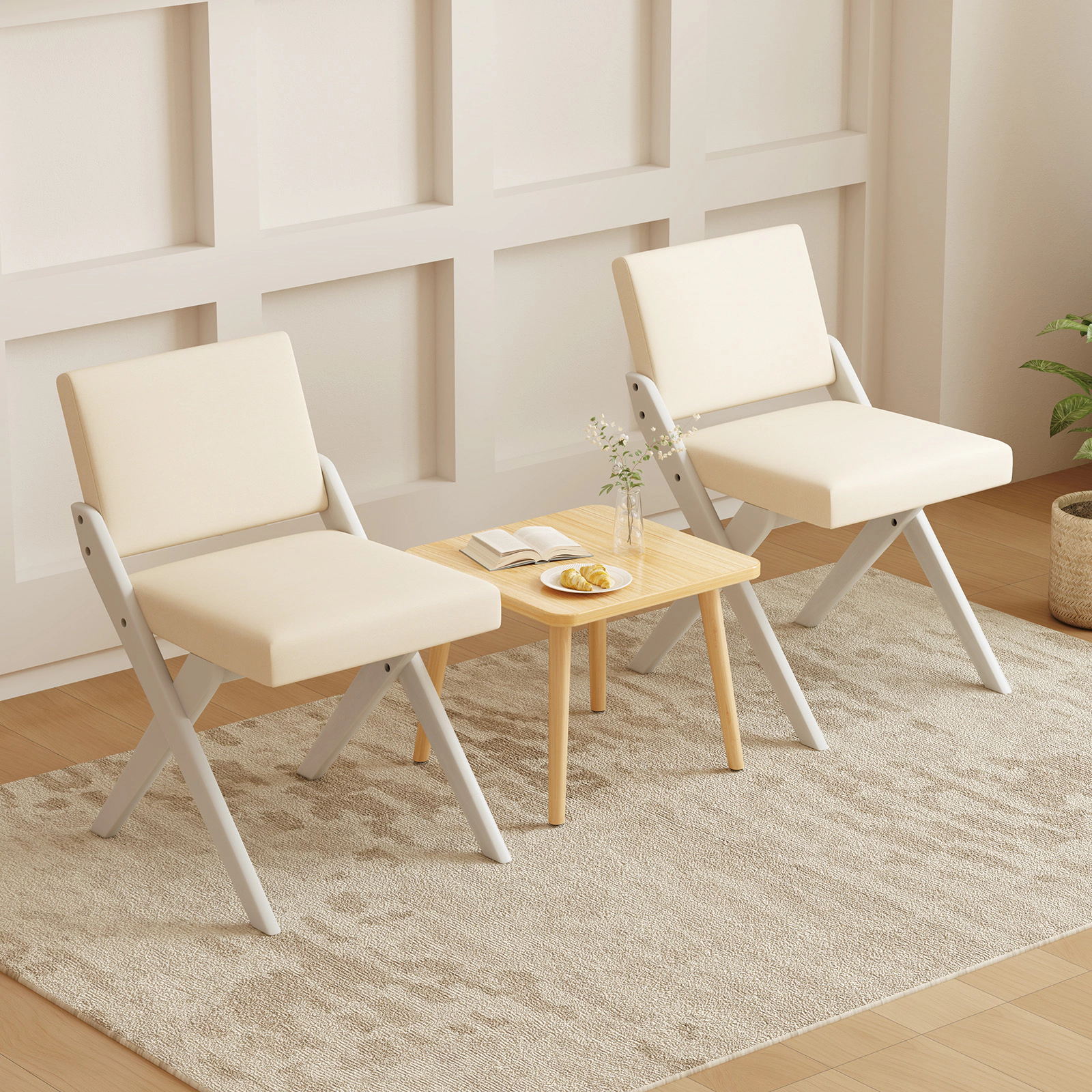 LJG Wooden Dining Chairs of 2 with Rubber Wood Frame and Padded Cushions