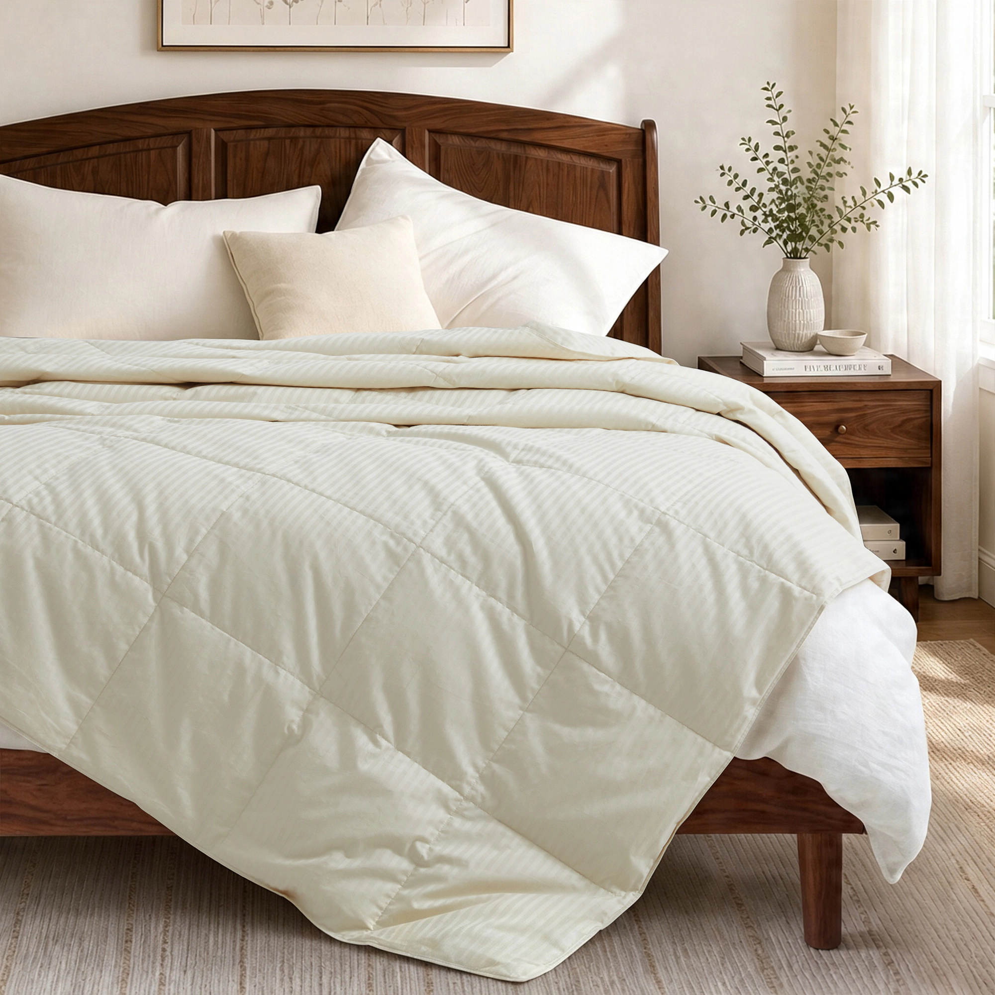 Unikome Lightweight Cotton Jacquard Down Blanket, Soft Breathable All Season Cozy Layering Blanket