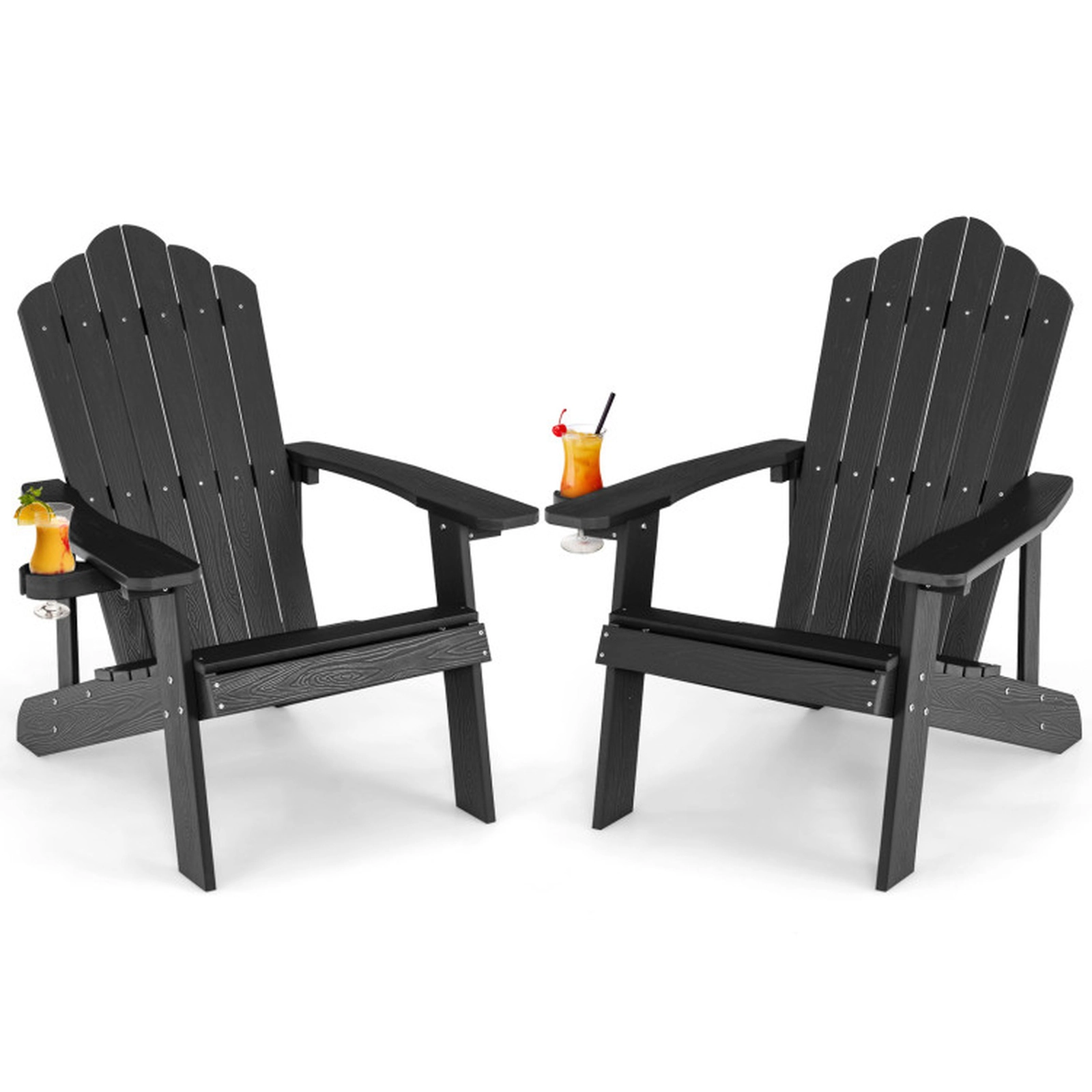 SUGIFT Black Adult and Kids Adirondack Chair Set of 2 with Cup Holder 33.5-in W 30-in D 380-lb Seat Capacity