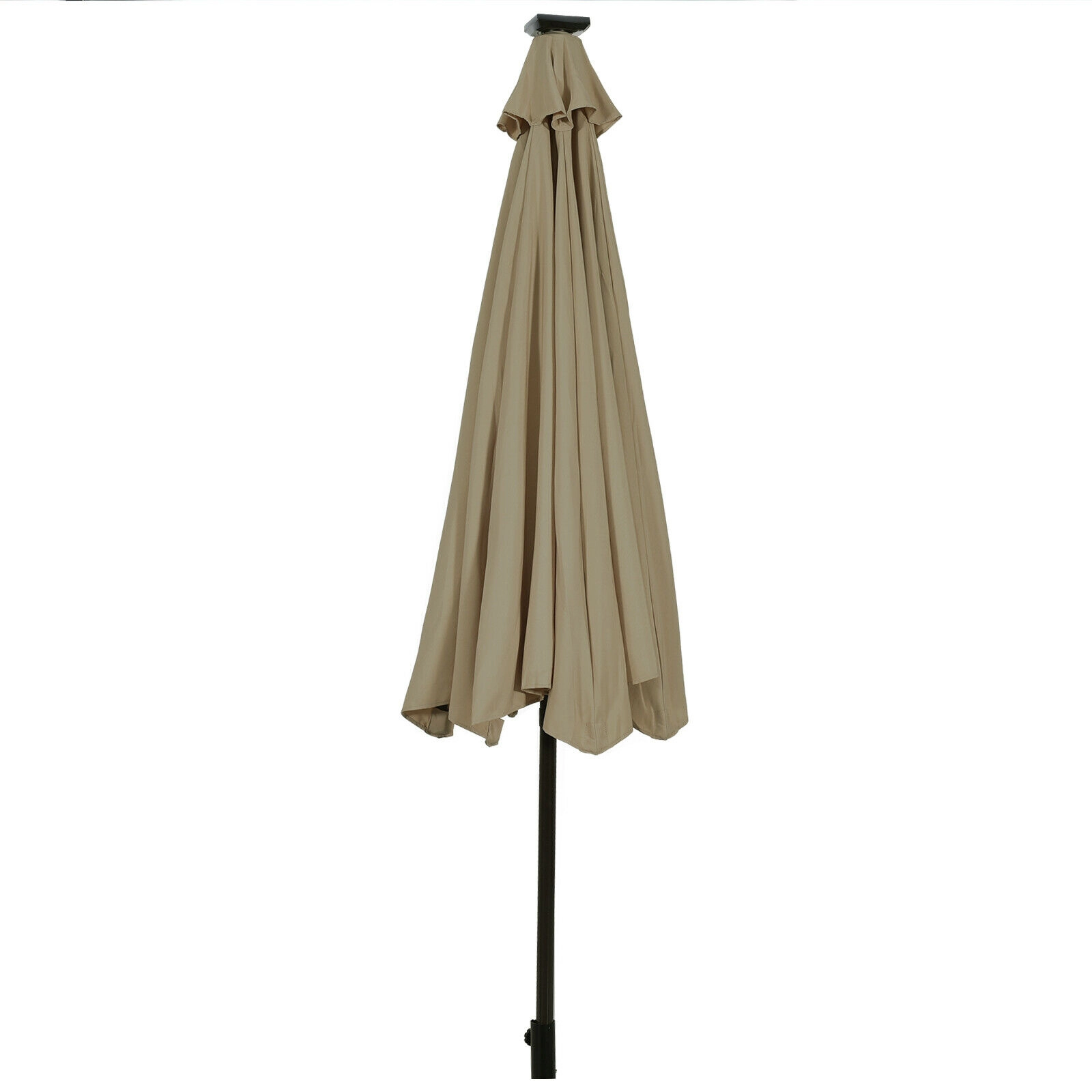 SUGIFT Solar LED Lighted 10-ft Market Patio Umbrella with Crank Lift Tilt and 24 Lights Tan Polyester Canopy
