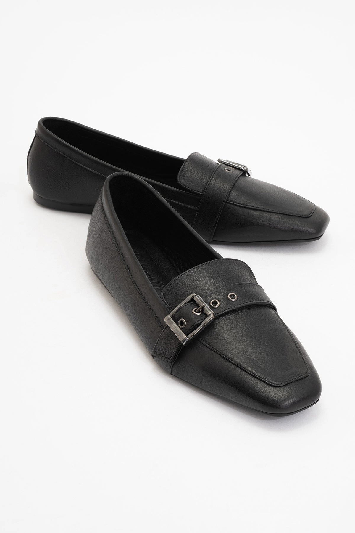 Forever & Always Womens Noir Leather Flat Loafers