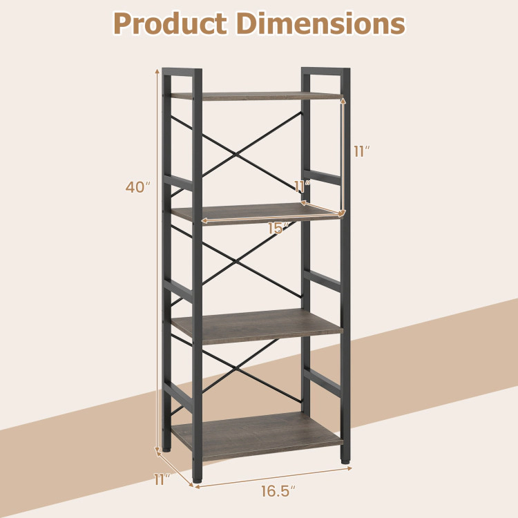 Hivvago 4-Tier Bookshelf Narrow Freestanding Display Shelf with Metal Frame