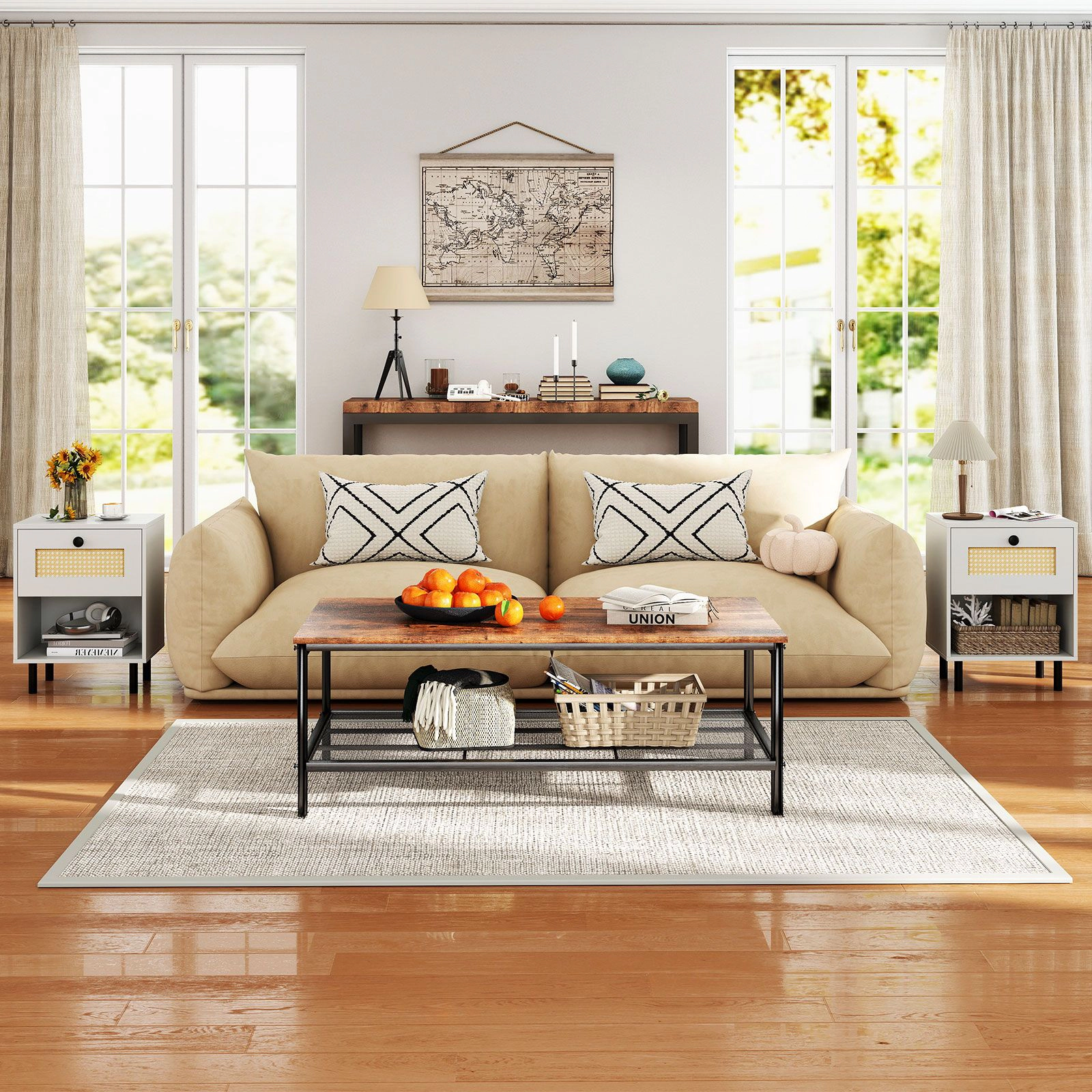 SlickBlue Rattan Accent Table with Storage Drawer & Open Shelf