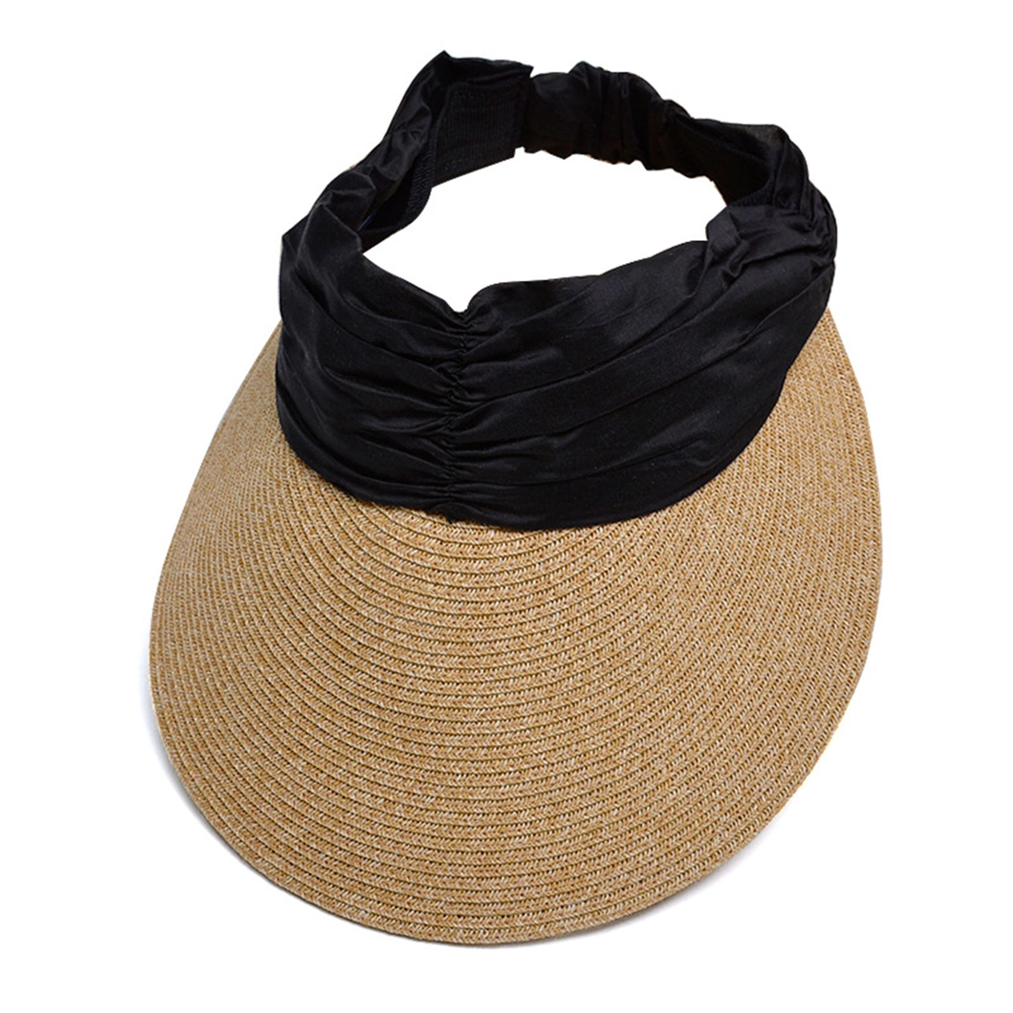 Anna-Kaci Womens Straw Sun Visor Wide Brim Adjustable Elastic Band Lightweight Summer Hat