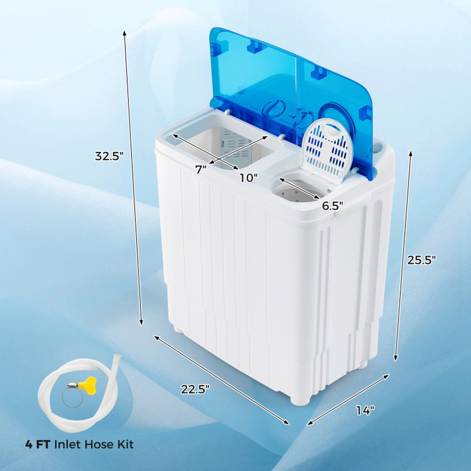 SUGIFT Blue Twin Tub Portable Washing Machine with 11-lb Washer and 6.6-lb Spinner 22.5-in W 14-in D 25.5-in H