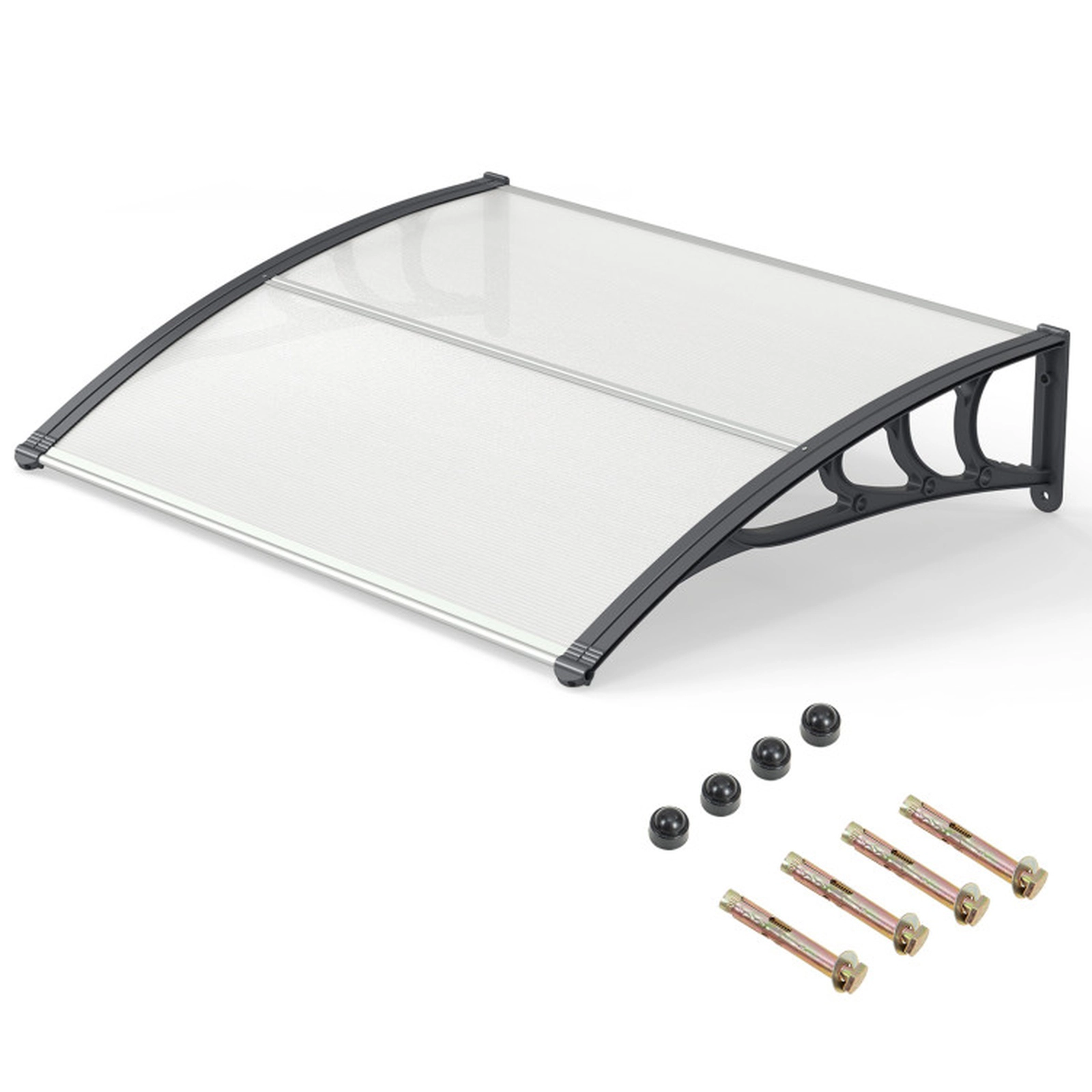SUGIFT 39 x 30 in Polycarbonate Outdoor Front Door and Window Awning Canopy 44-lb Capacity Gray