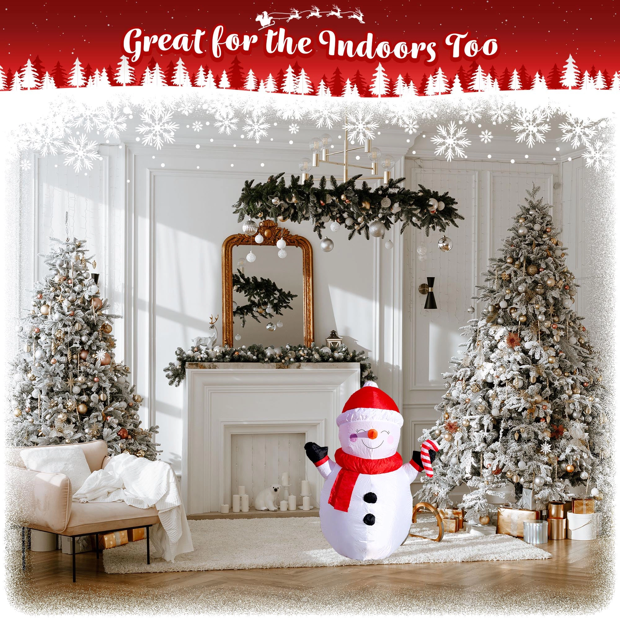 G128 3.5 ft Snowman Inflatable with Candy Canes and LED Lights - Fast Inflate, Weather-Resistant