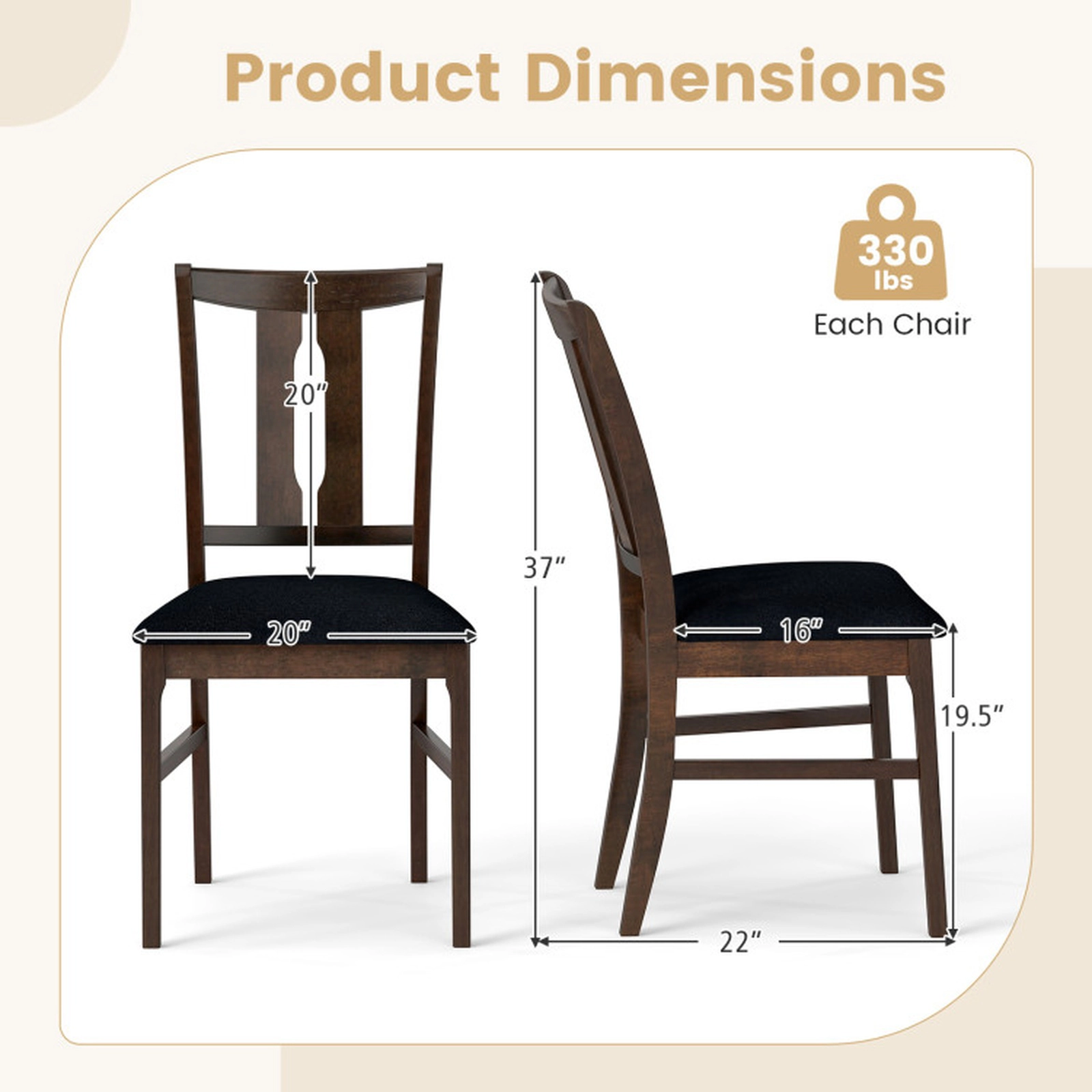 SUGIFT Upholstered Dining Chairs with High Curved Back 330-lb Capacity Walnut+Black Gray+White