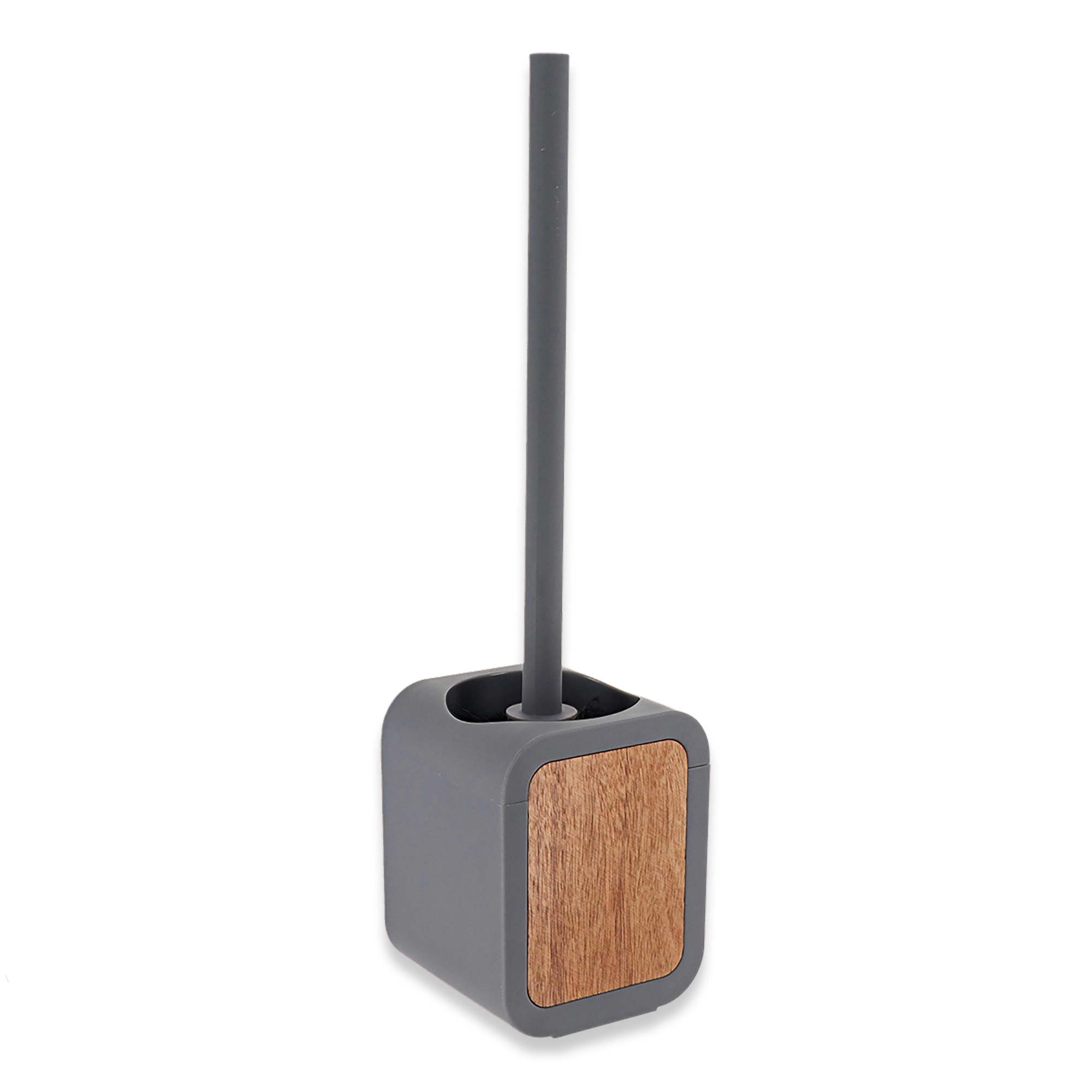 Evideco French Home Goods Urban Bathroom Brush and Holder Set - Rubber with Wood Inlay