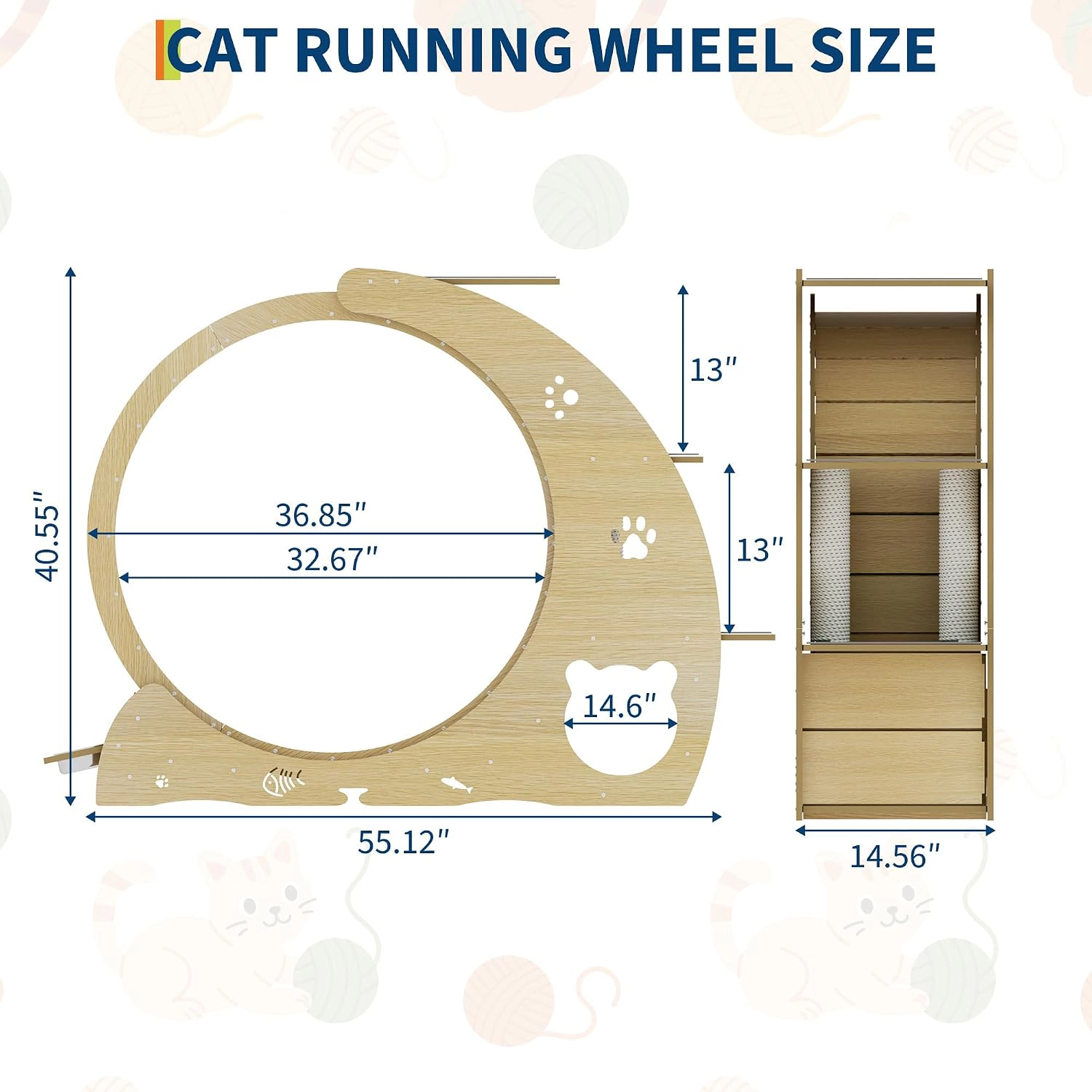 85cm Inner-Diameter Multi-Function Cat Exercise Wheel, Density-Board Cat Running Treadmill