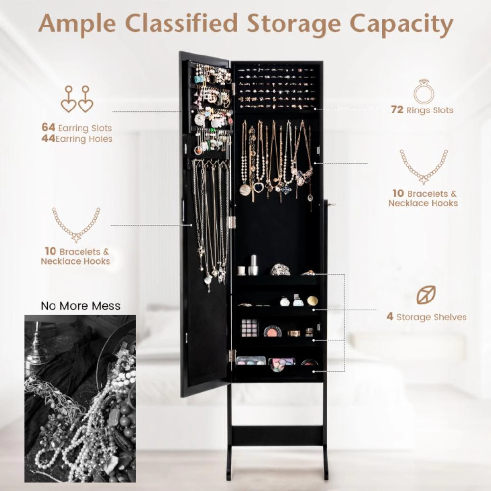 Hivvago Mirrored Standing Jewelry Cabinet Storage Box