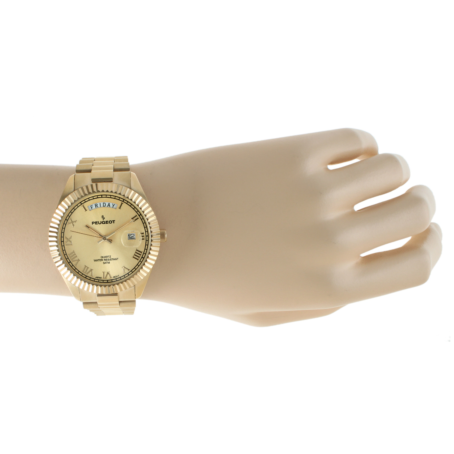 Peugeot Men's 40mm Gold Face Fluted Bezel Gold Bracelet Watch