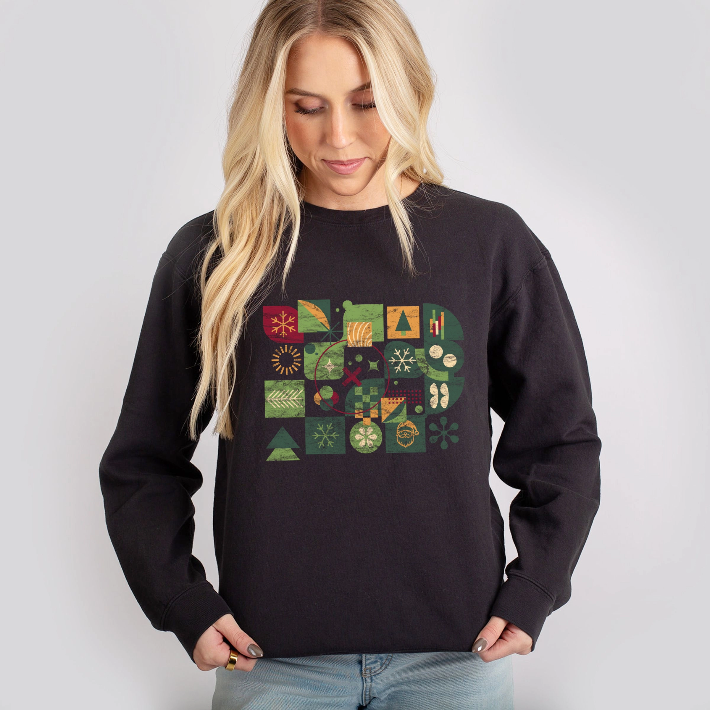 Simply Sage Market - Women's Lightweight Garment Dyed Sweatshirt Abstract Christmas