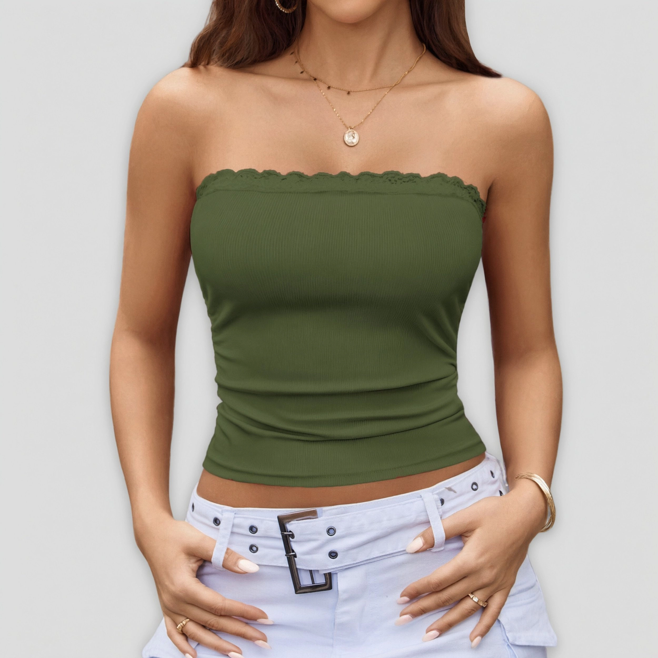 Avidlove Women's Lace Trim Ribbed Strapless Tube Top