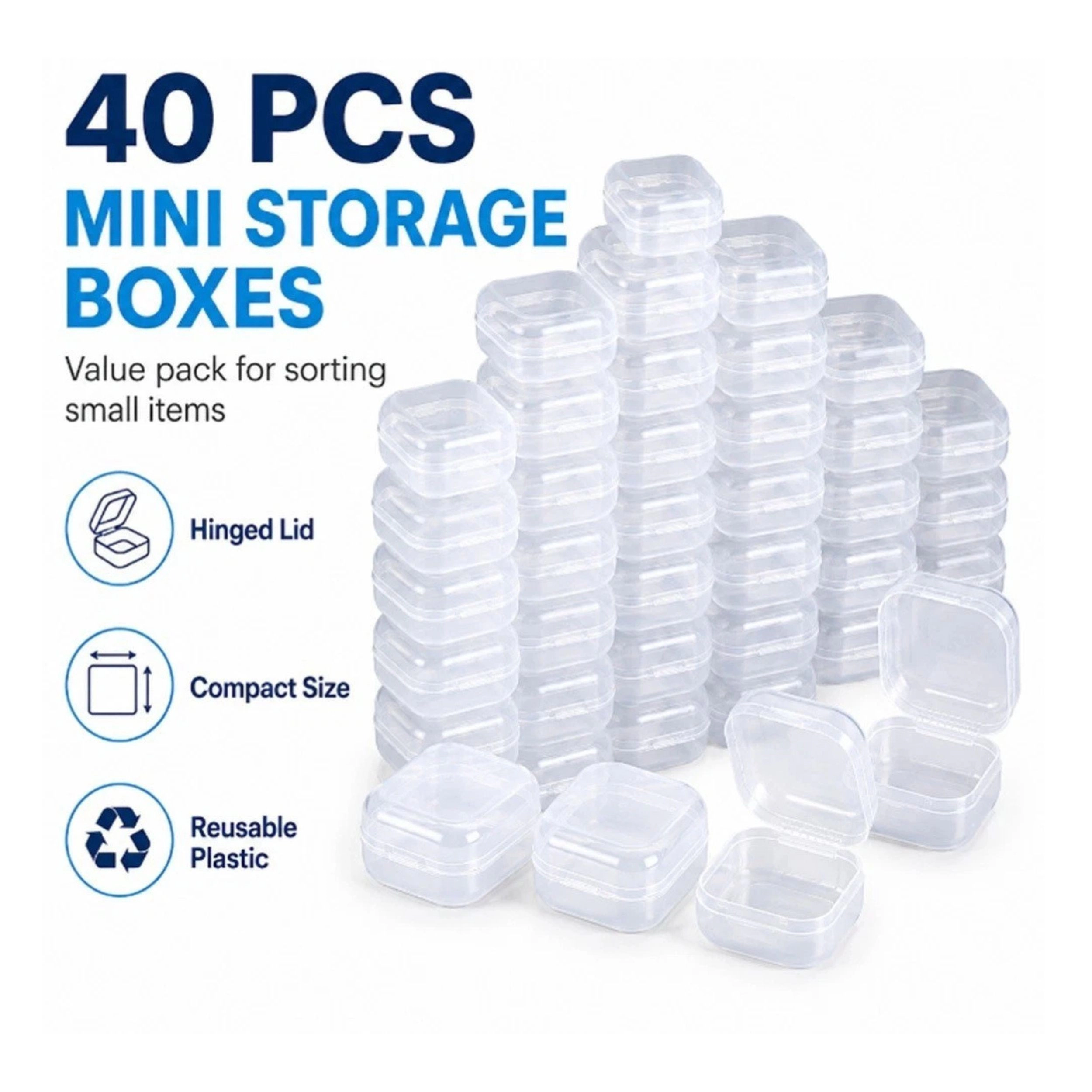 Home Collection Pack of 40 Clear Mini Plastic Storage Boxes for Jewelry & Beads