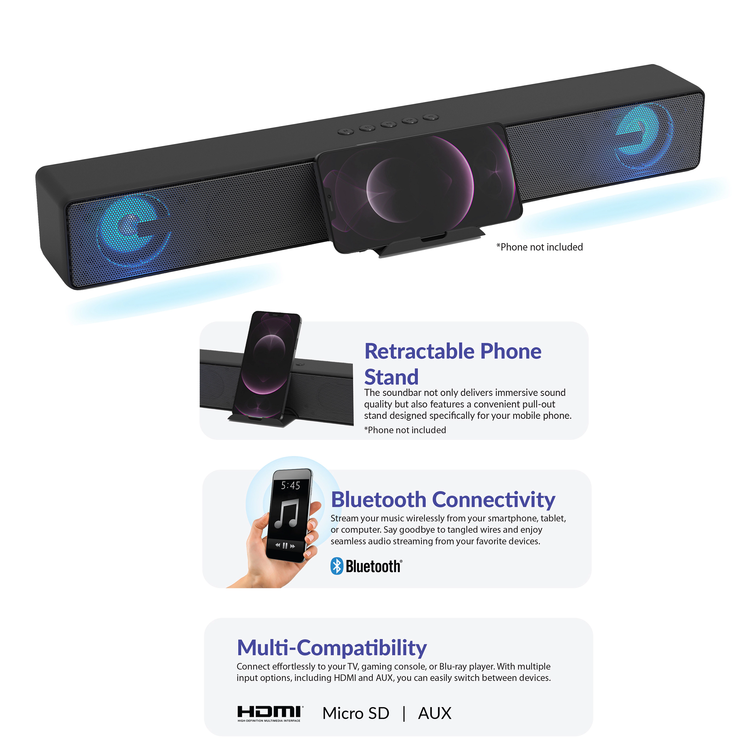 SuperSonic Portable 2.0 Channel Bluetooth Soundbar