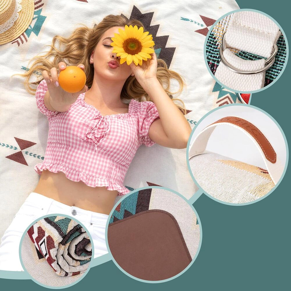 Technopliance Extra Large Boho Beach Blanket Towel 70 x 70 Inch