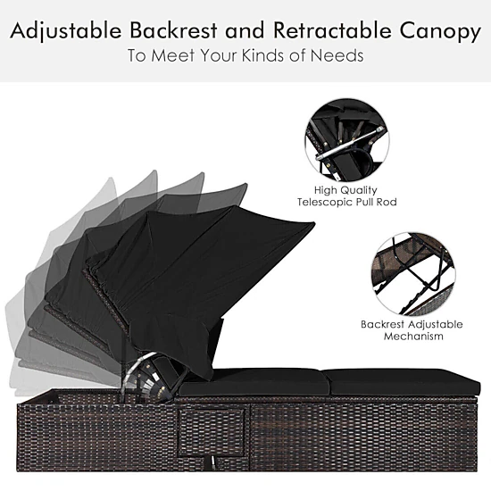 Hivvago Outdoor Adjustable Cushioned Chaise Lounge Chair with Folding Canopy