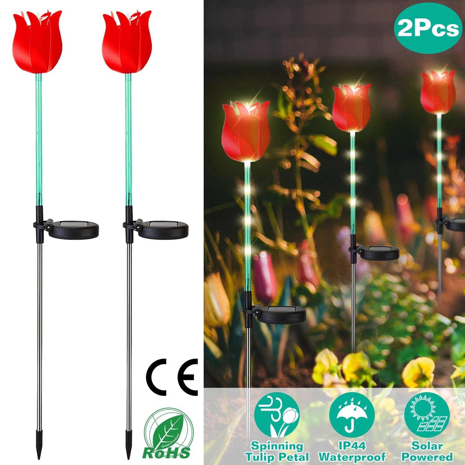 GBruno Solar Windmill Tulip Garden Stake Light 2-Pack