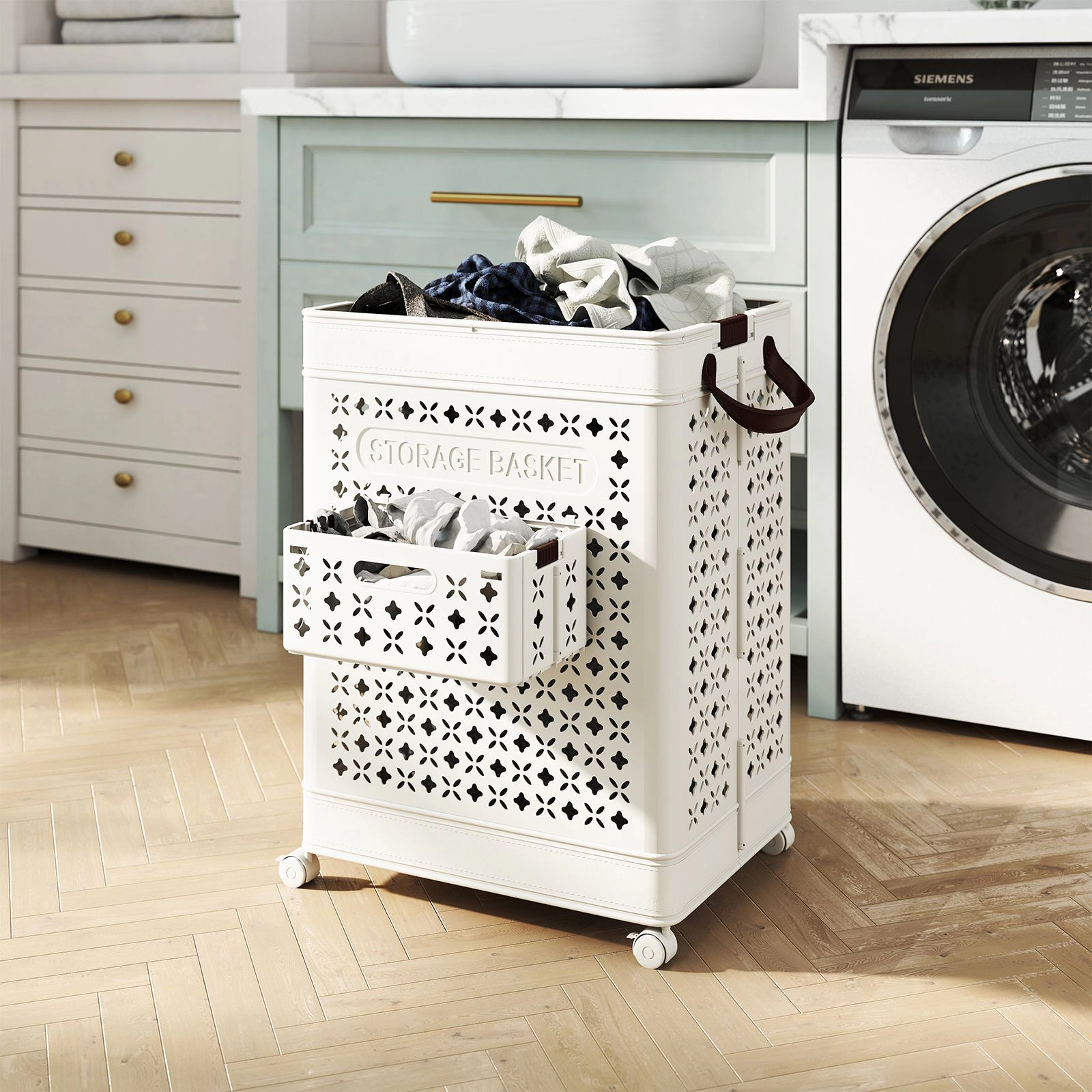 SlickBlue 20 Gallon Collapsible Laundry Basket with Wheels Folding Storage Bin