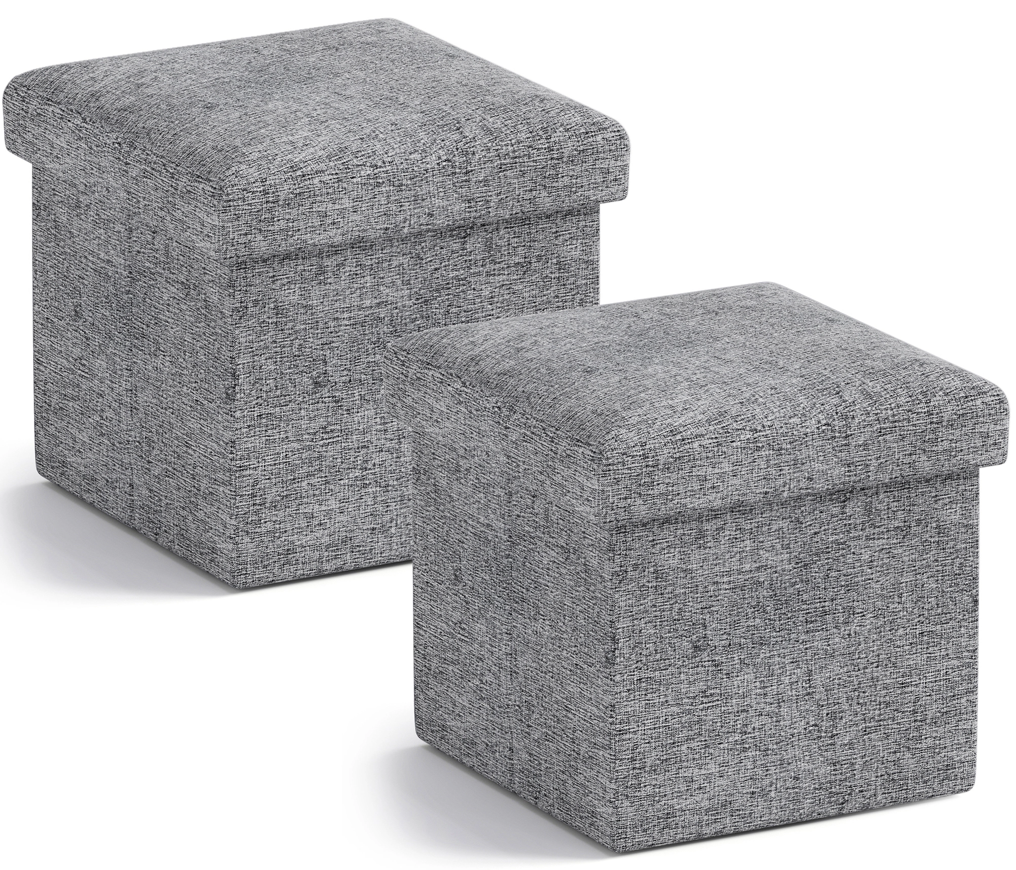 Ornavo Home 2 Pack 12" Small Square Collapsible Storage Ottoman, Foot Stool, Seat - Dark Gray