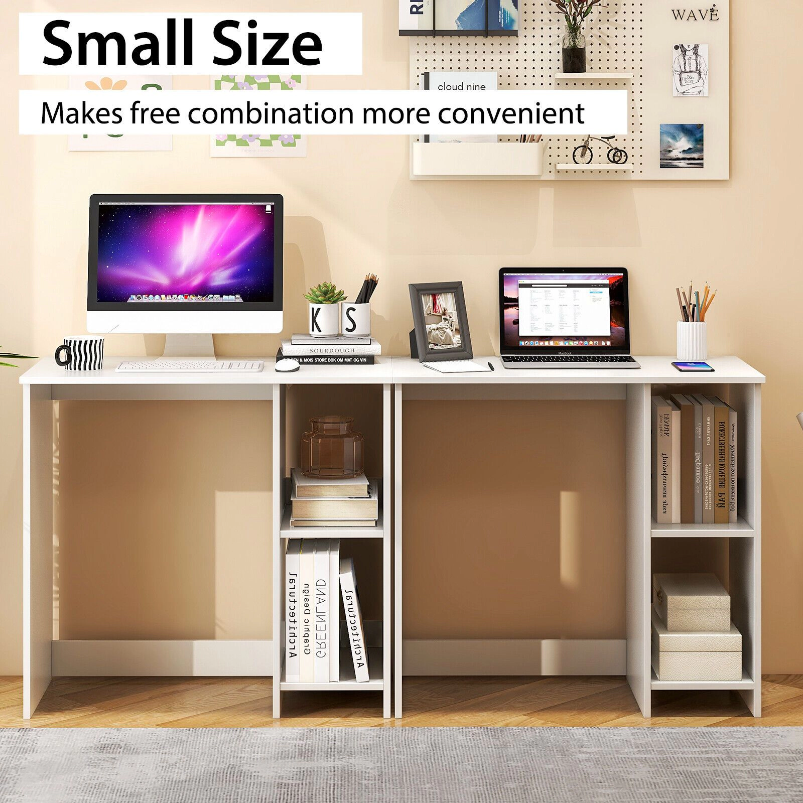 SlickBlue 31.5 Inch Small Computer Desk With 2-Tier Shelf