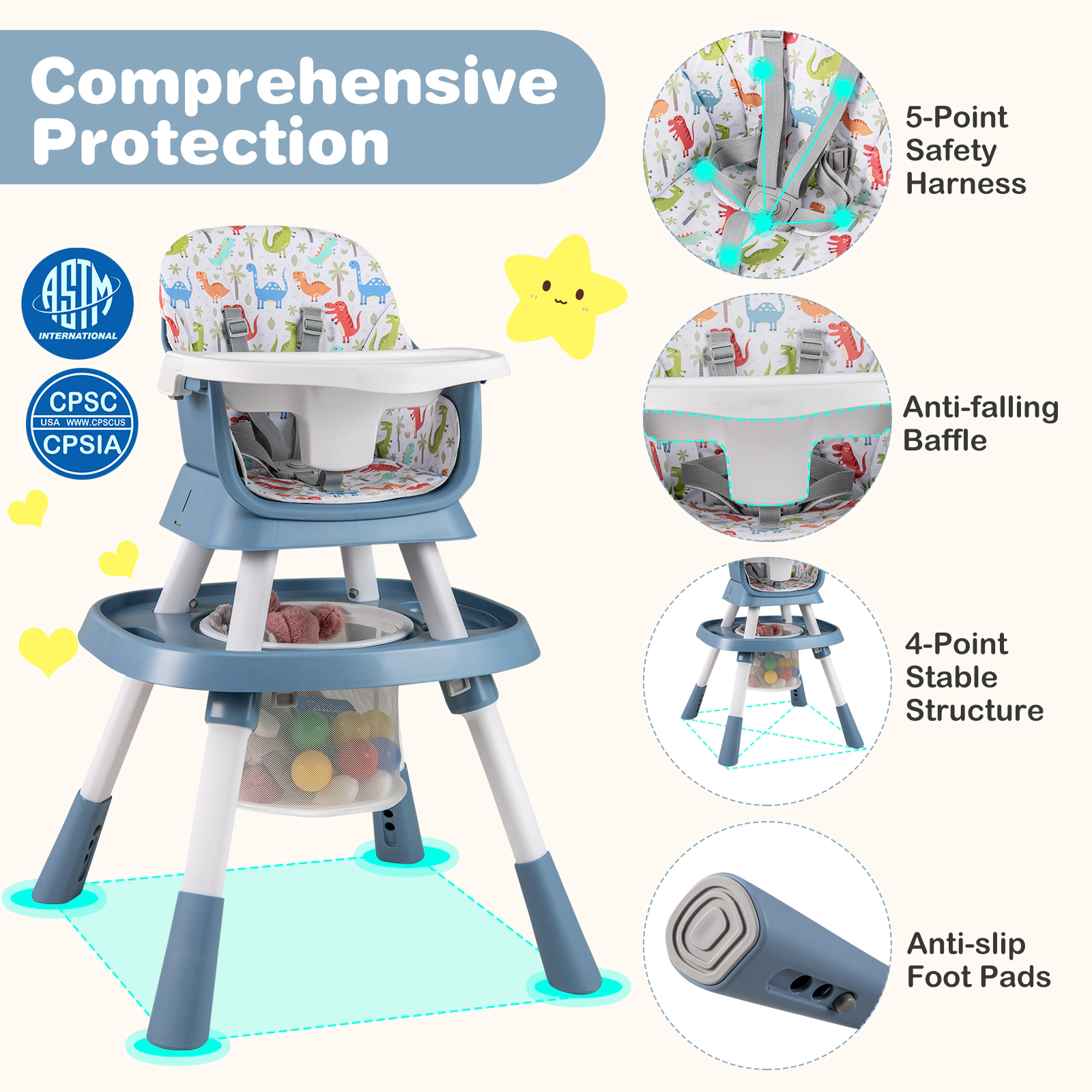 SUGIFT Activity Center Booster and 360 Degree Rotating Seat 16-in-1 Baby High Chair