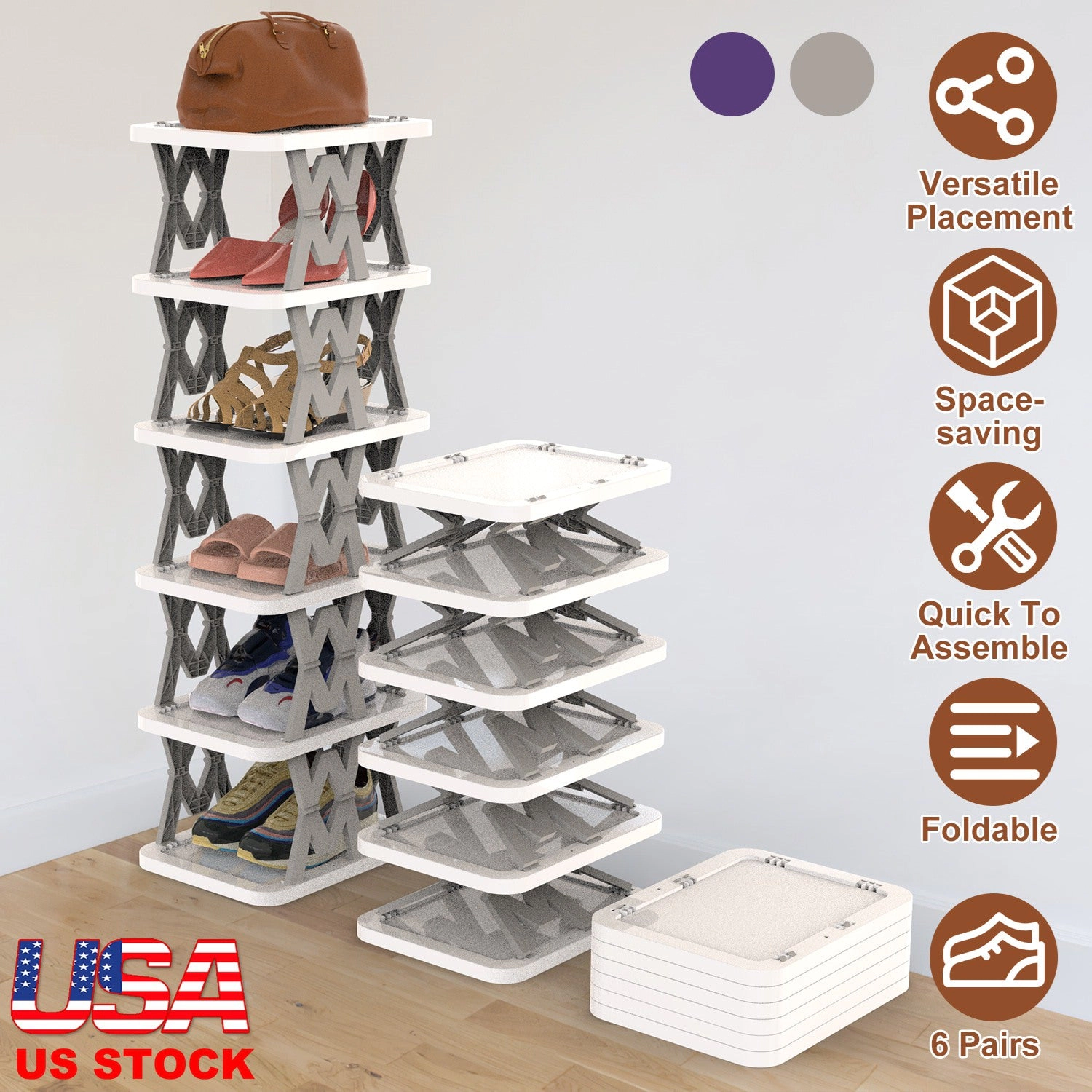 GBruno 6-Tier Foldable Vertical Shoe Rack