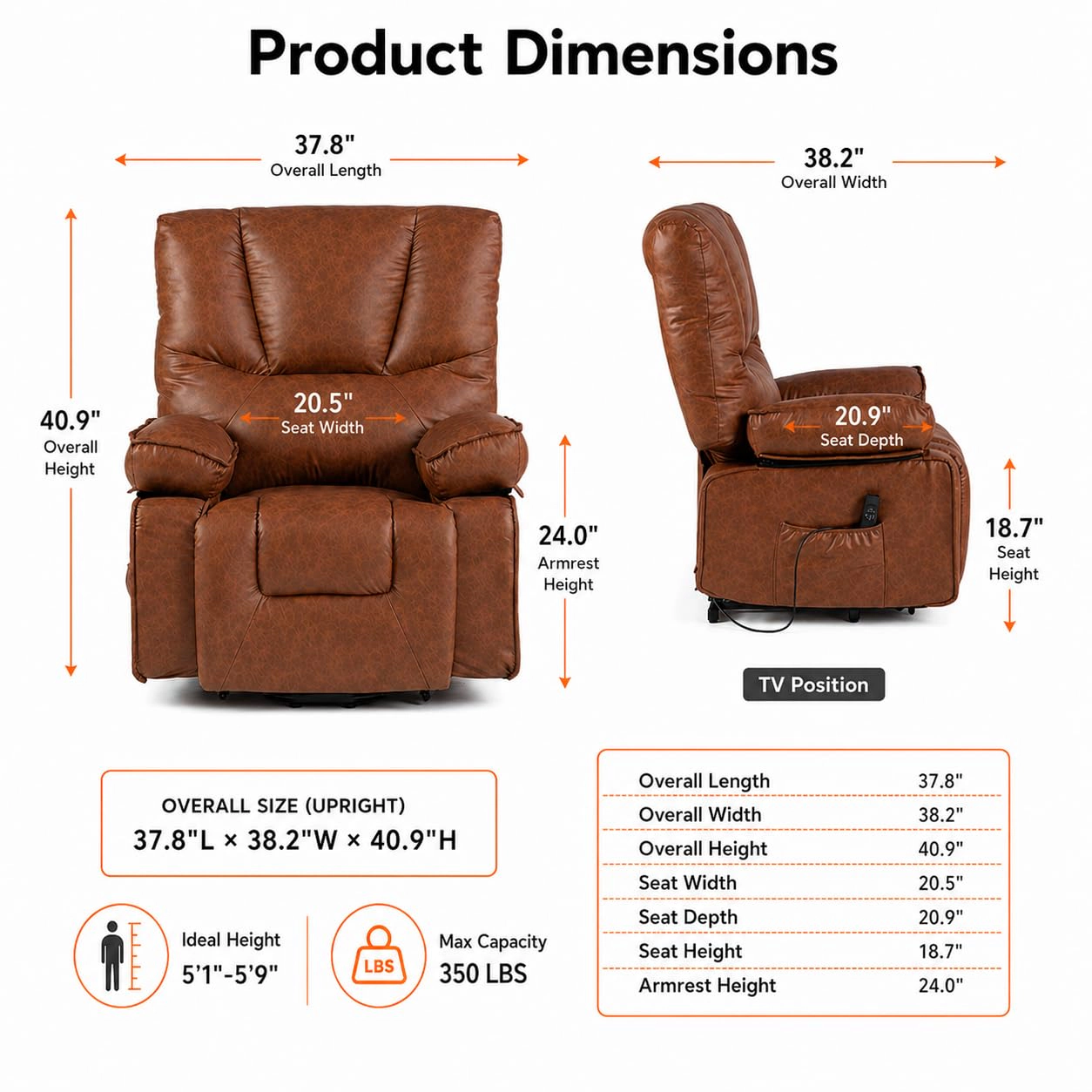 BebreezChic Single-Motor Power Lift Recliner Chair,BROWN