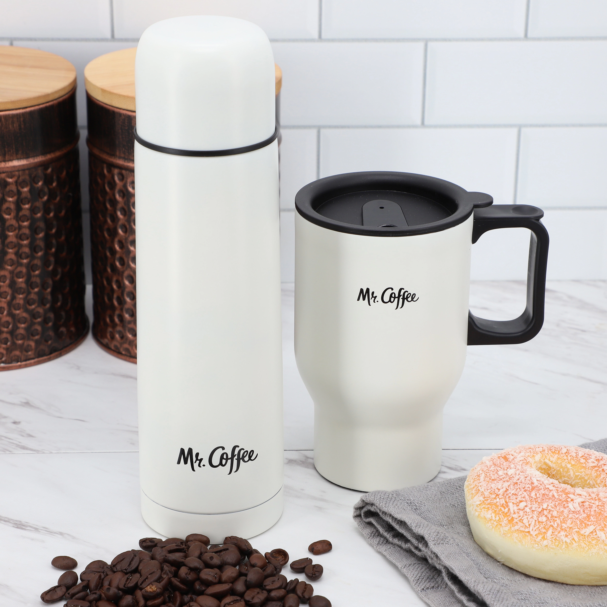 Mr. Coffee Javelin 2 Piece Thermal Bottle and Travel Mug Set in White