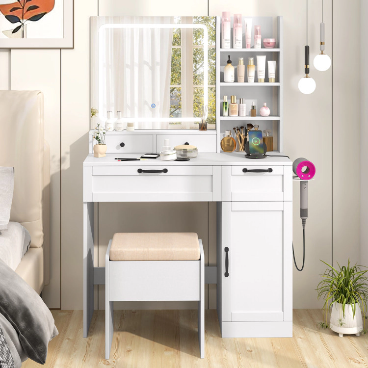 Hivvago Vanity Set with Mirror and 3 Lighting Modes and Adjustable Brightness-White