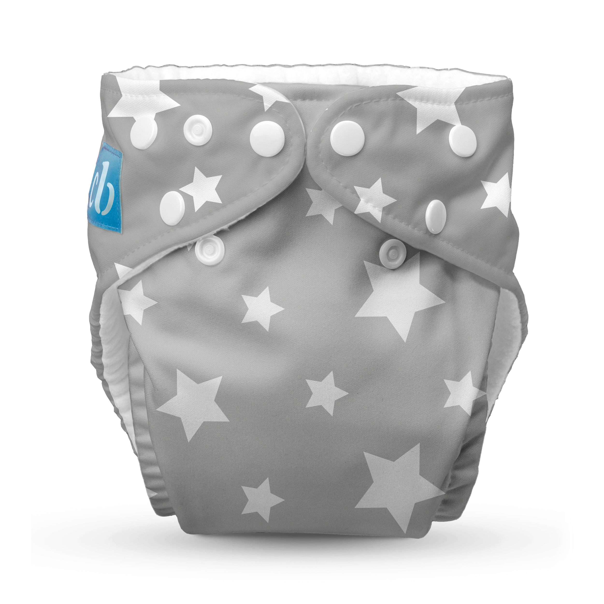 Charlie Banana One-Size Reusable Cloth Diaper with Fleece - Twinkle Little Star White on Grey, Pack of 1