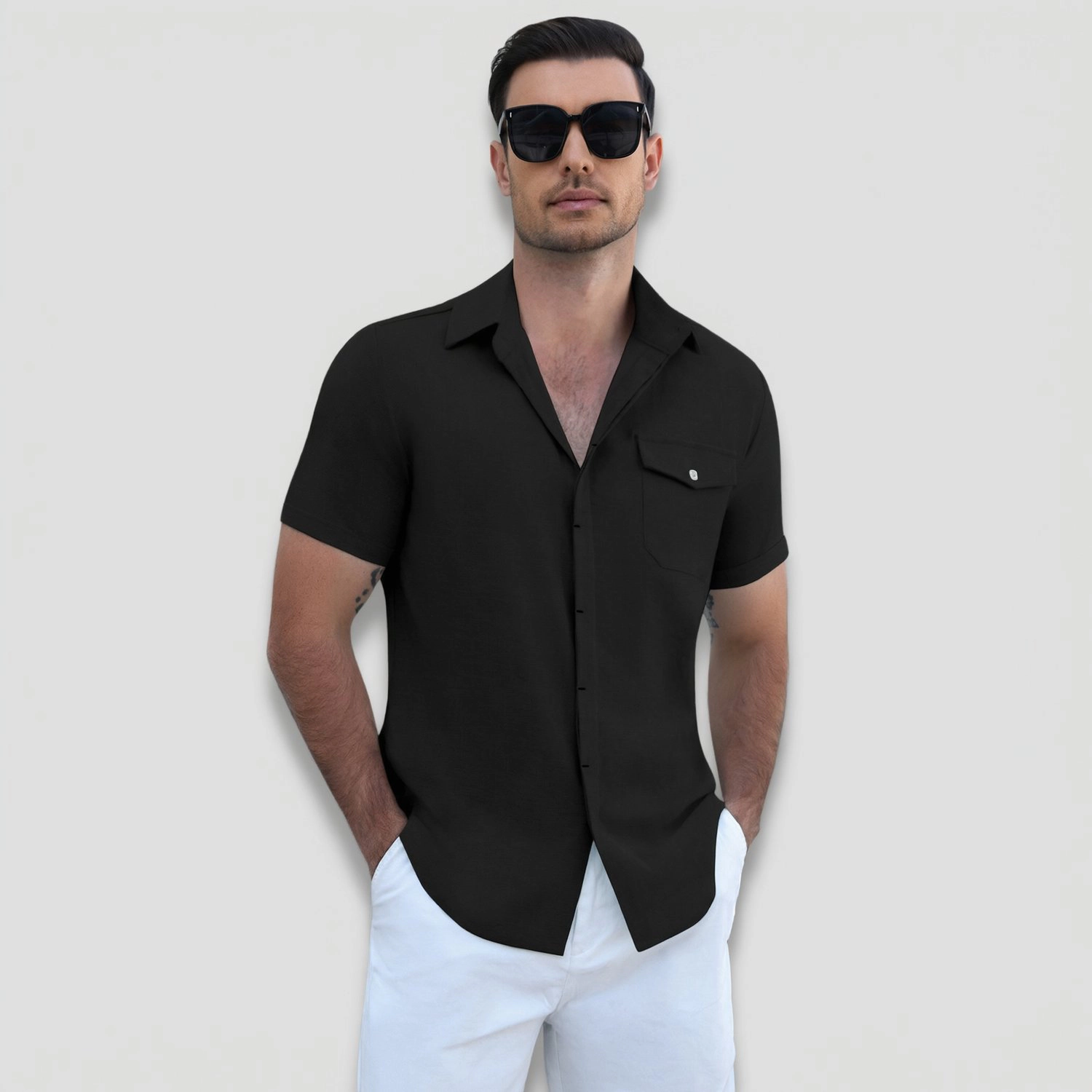 COOFANDY Mens Casual Short Sleeve Shirts  Lapel Collar Pocket Button Down Top