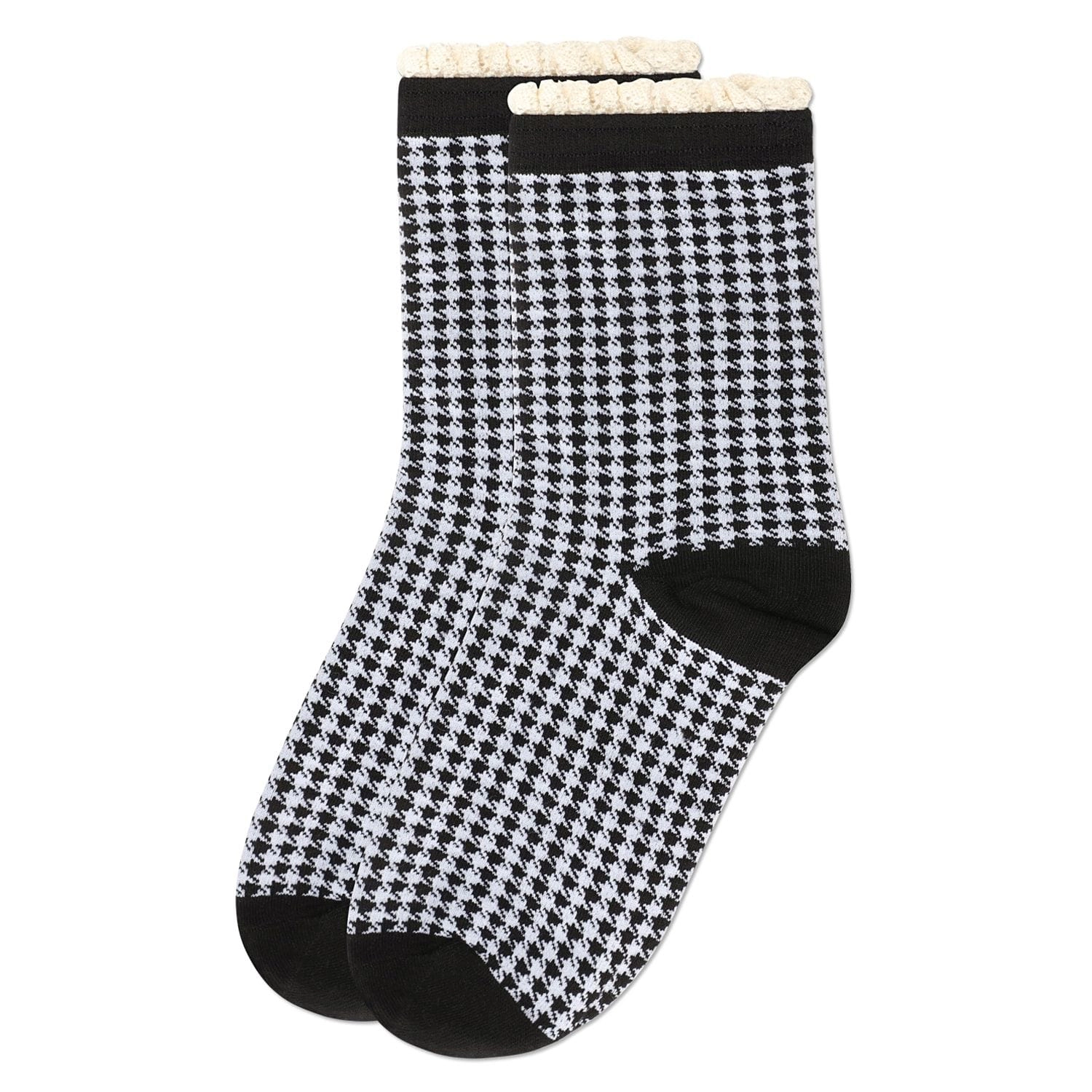 MeMoi Women's Houndstooth Lace Cuff Crew Socks