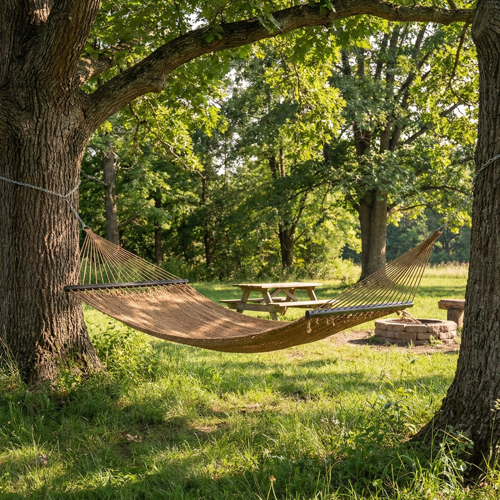 SUGIFT Caribbean Hammock with Hardwood Spreader Bar 600-lb Capacity Brown/Sand Khaki