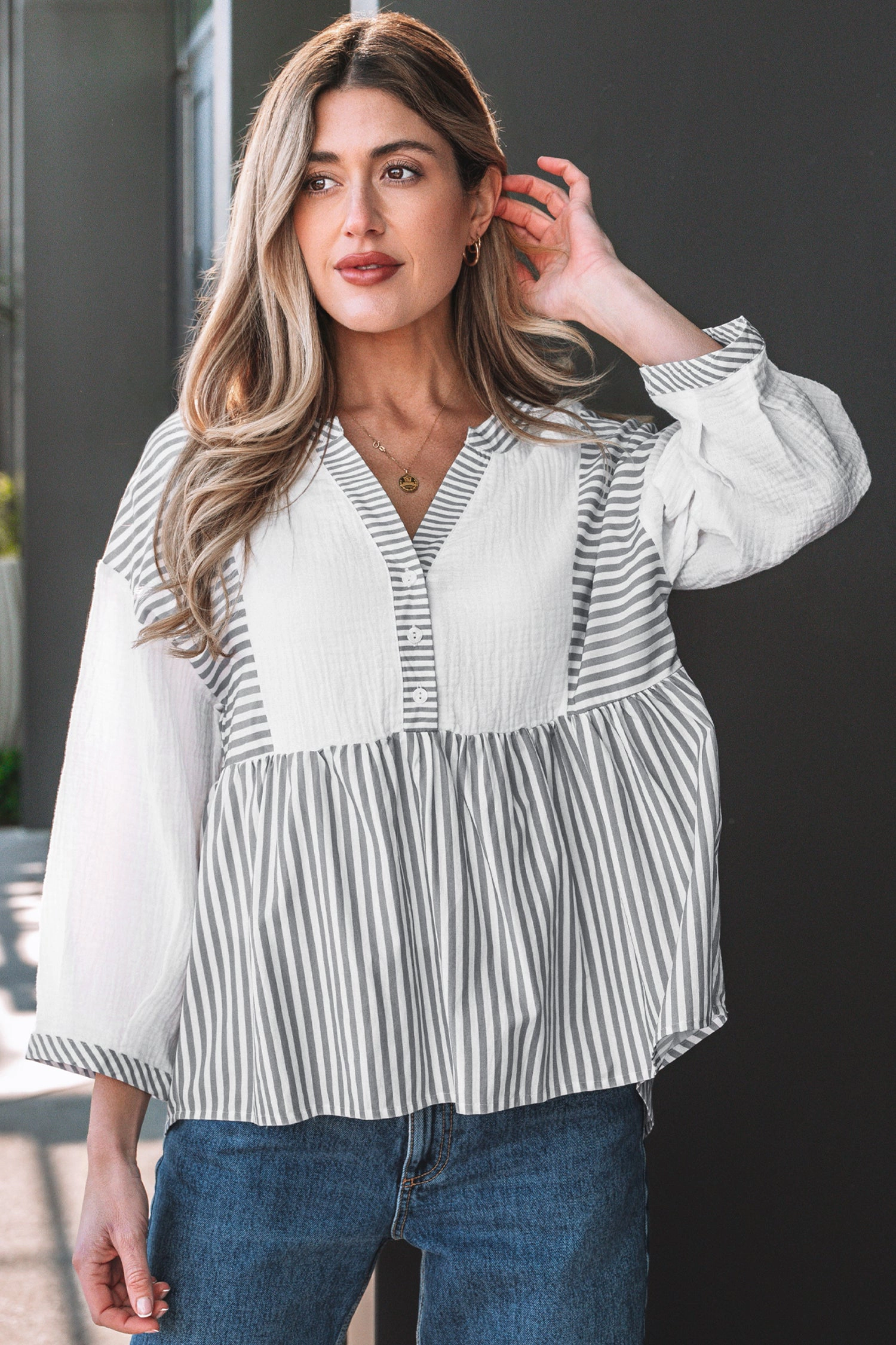 Threaded Pear Zahra Bracelet Sleeve Babydoll Blouse