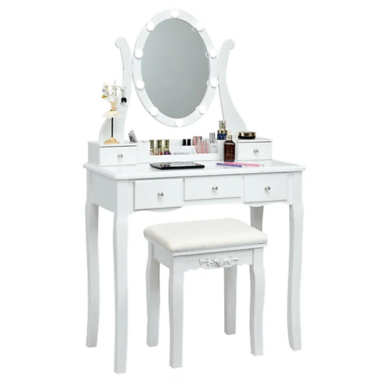 Hivvago 10 Dimmable Lights Vanity Table Set With Lighted Mirror And Cushioned Stool-White