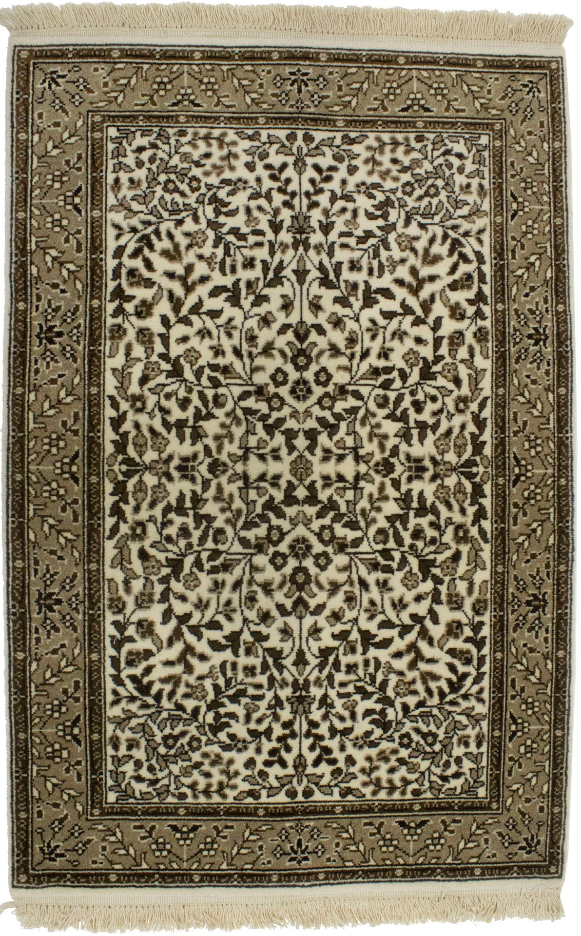 Magic Rugs 2'7 X 3'11 Hand Knotted Cream & Brown Floral Kirman Wool Rug