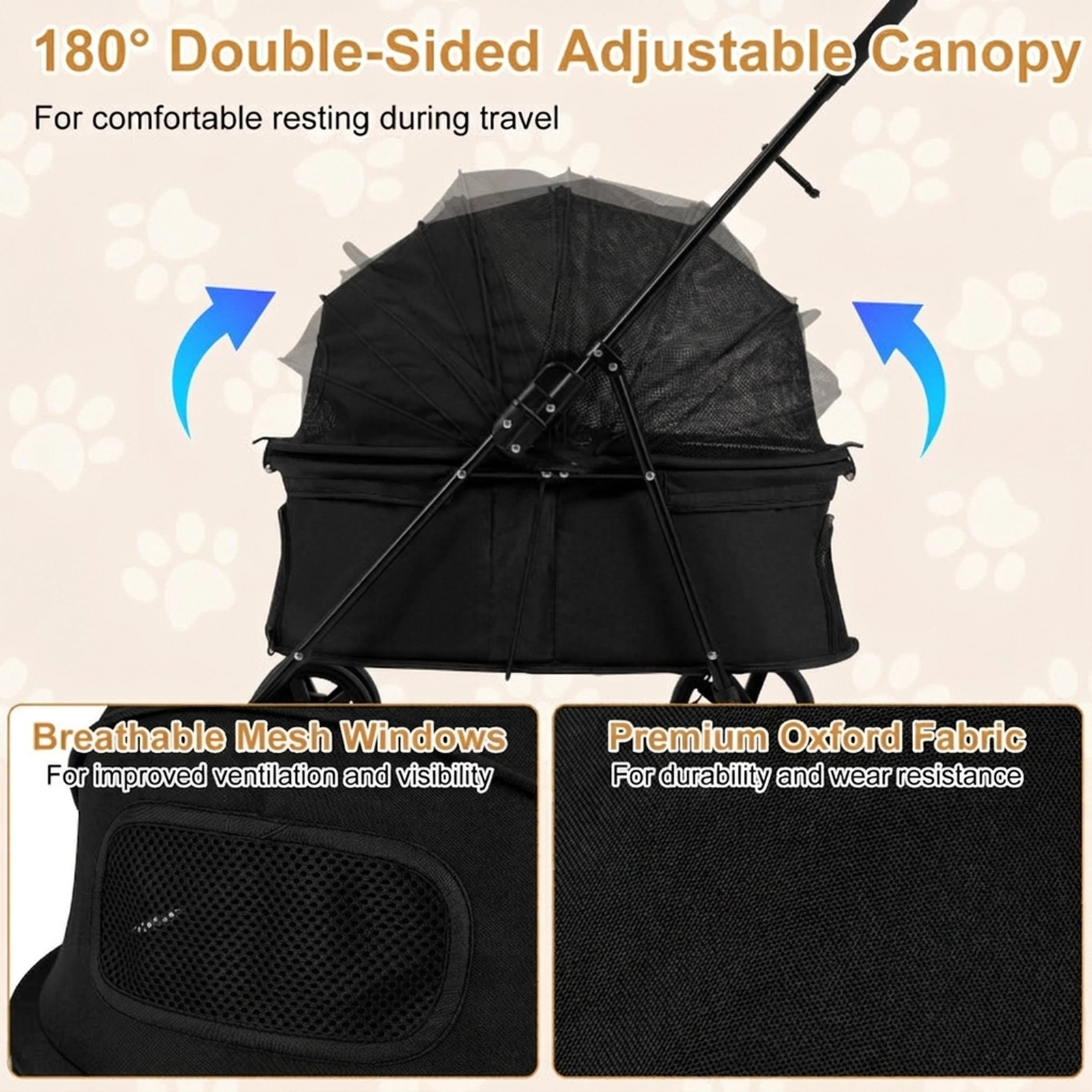 SUGIFT Black Folding Pet Stroller with One-Step Brake 31.5-in W 22.5-in D 39.5-in H 33-lb Cabin Capacity