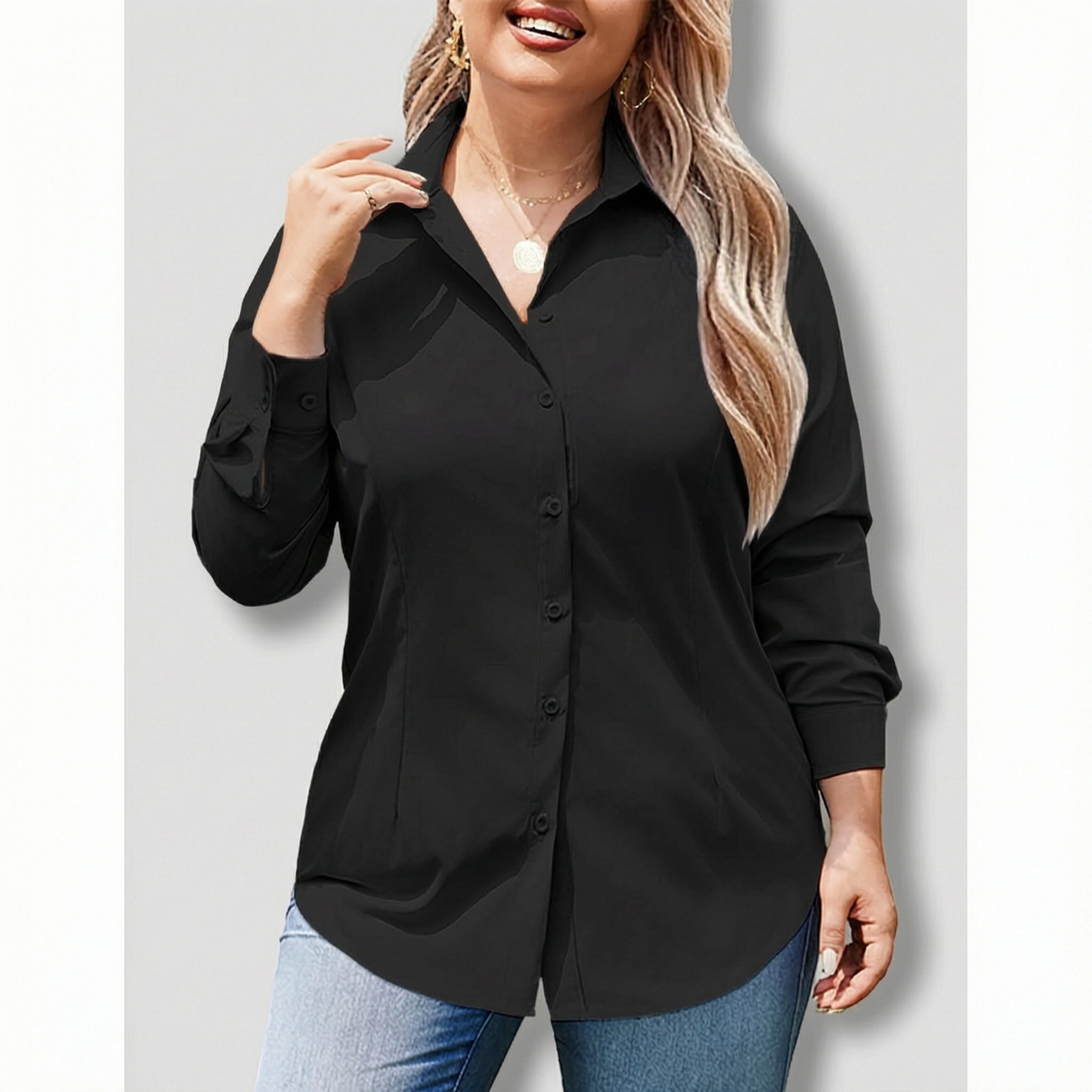Zeagoo Women' Plus Dress Shirts Long Sleeve Button Down Work Office Solid Blouses Tops