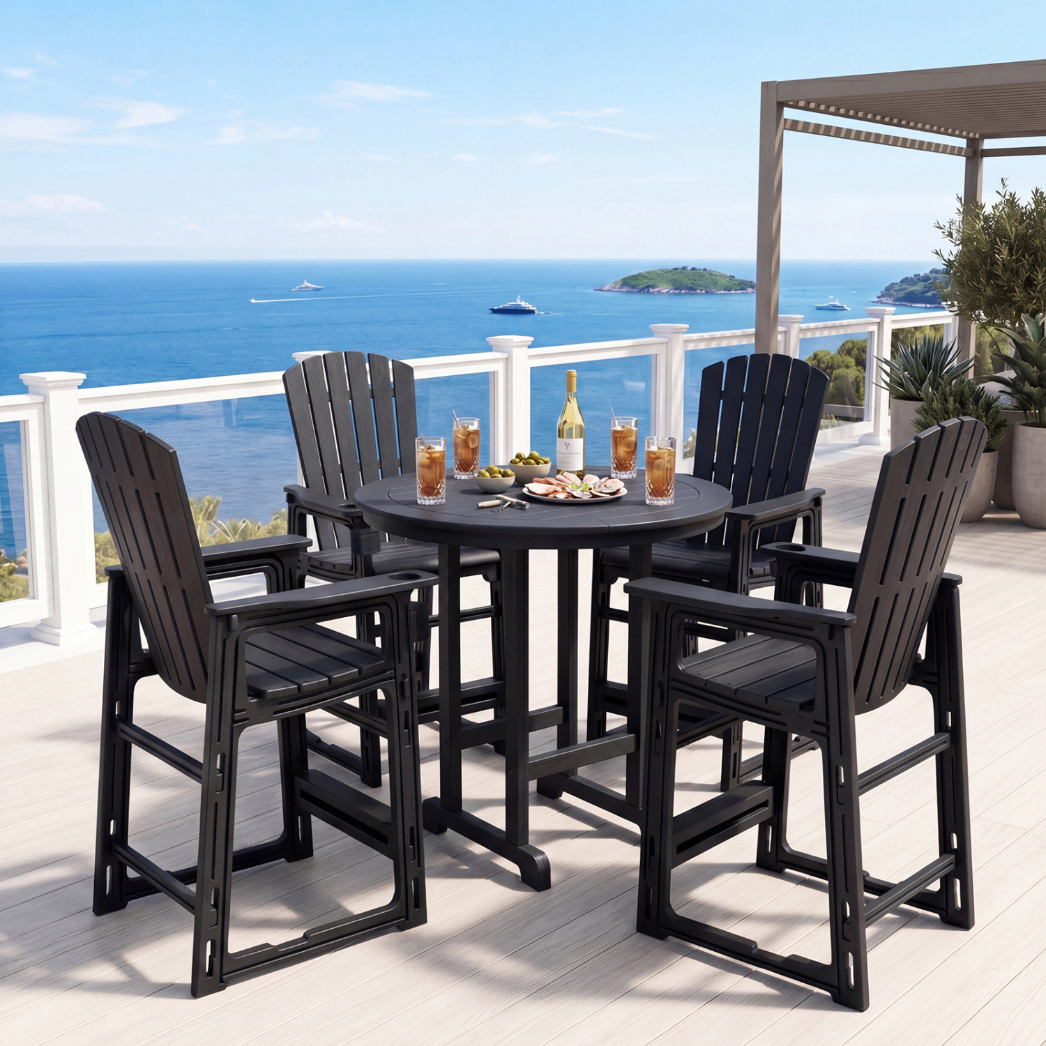 LJG Outdoor 29 Inch Height Bar Stool with Backrest and Armrests