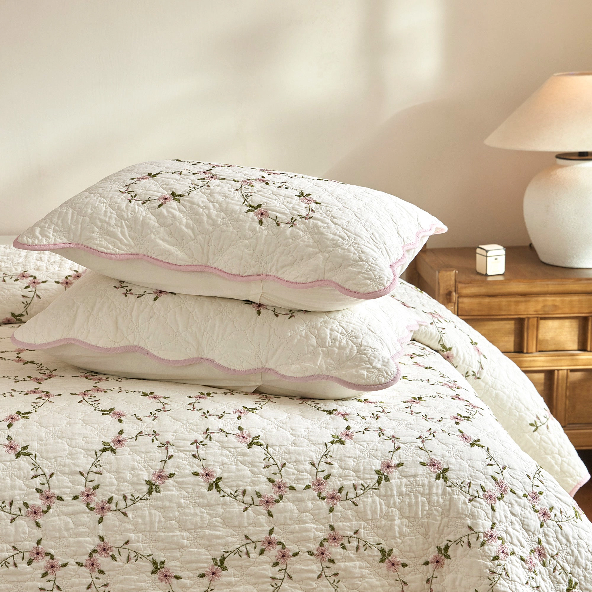 MarCielo 3 Piece 100% Cotton French Country Floral Quilt Bedspread Set
