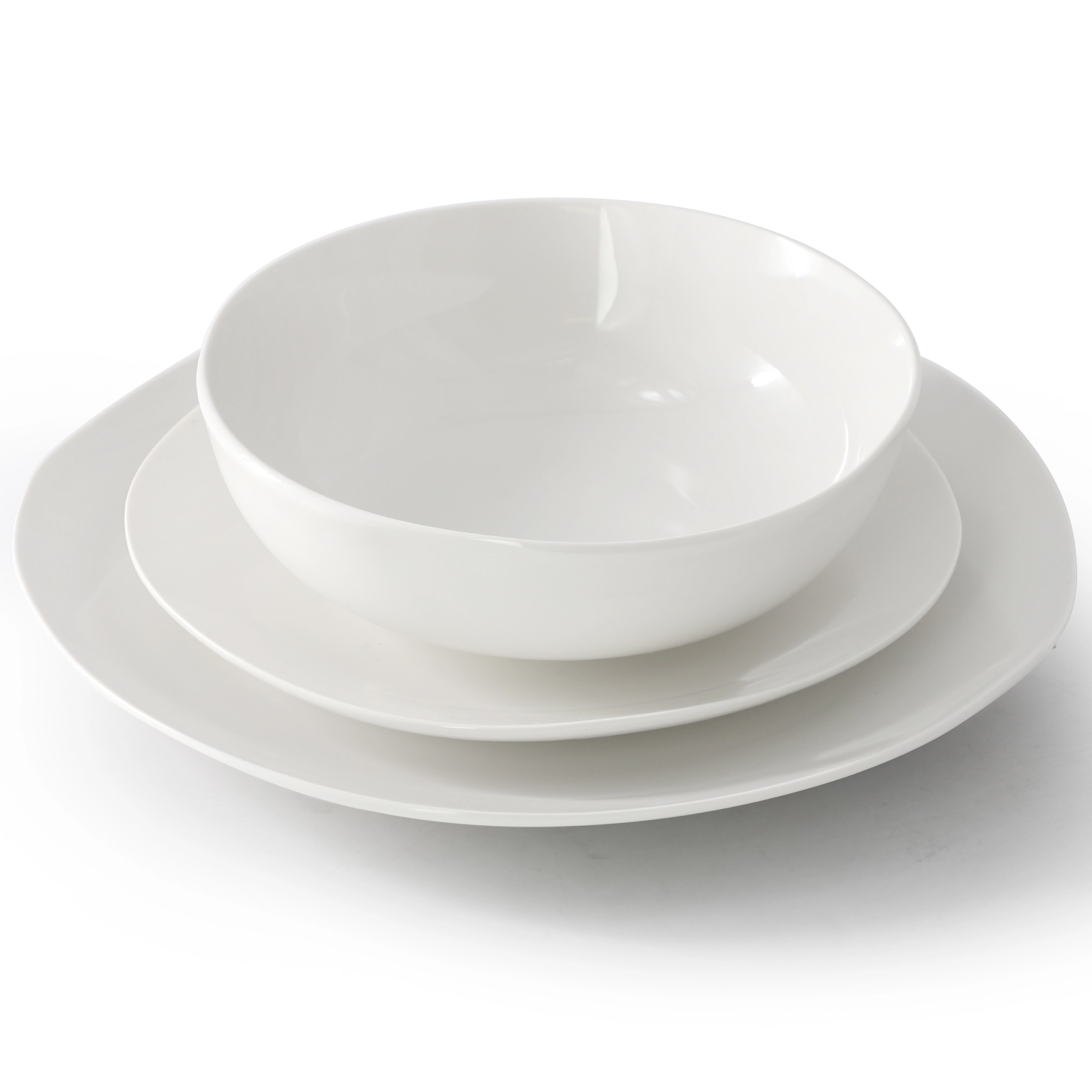 Gibson Home Aspen Drift 12 Piece Organic Round Ceramic Dinnerware Set in White