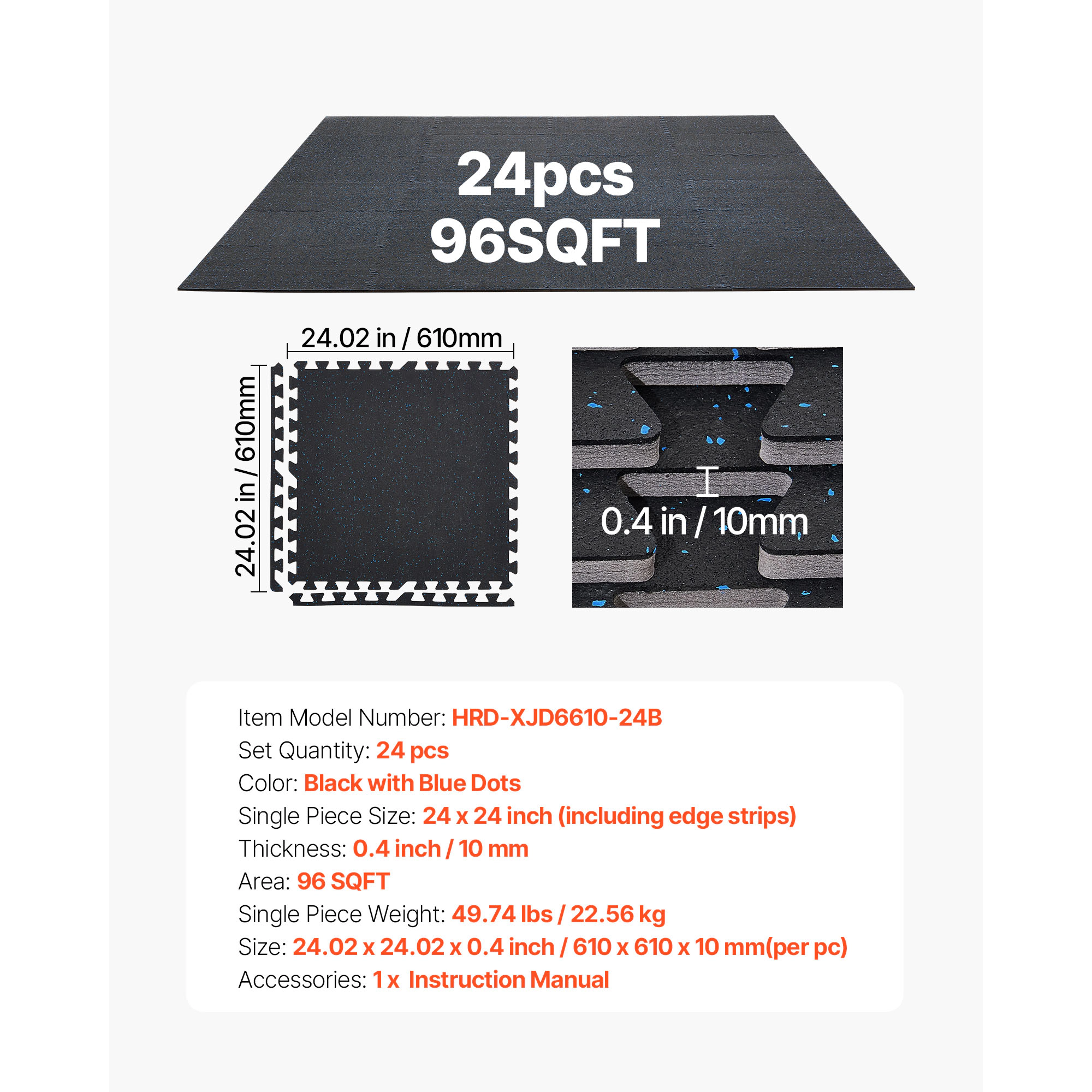 HONGGE Puzzle Exercise Mat Fitness Equipment Mats High-Density EVA Foam Mats Set Interlocking Rubber Soft Tiles