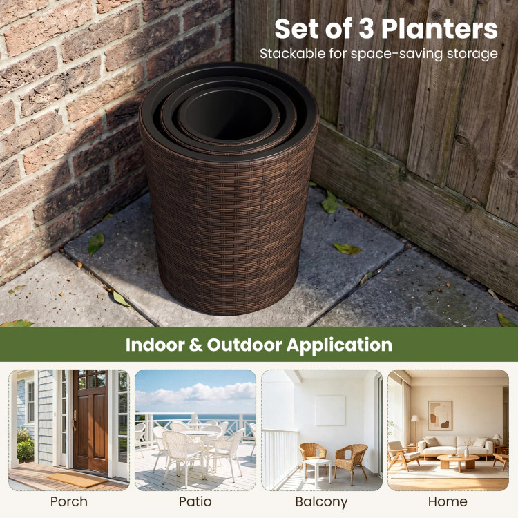 Hivvago Set of 3 Plastic Planters with Drainage Holes and Saucers for Porch and Garden